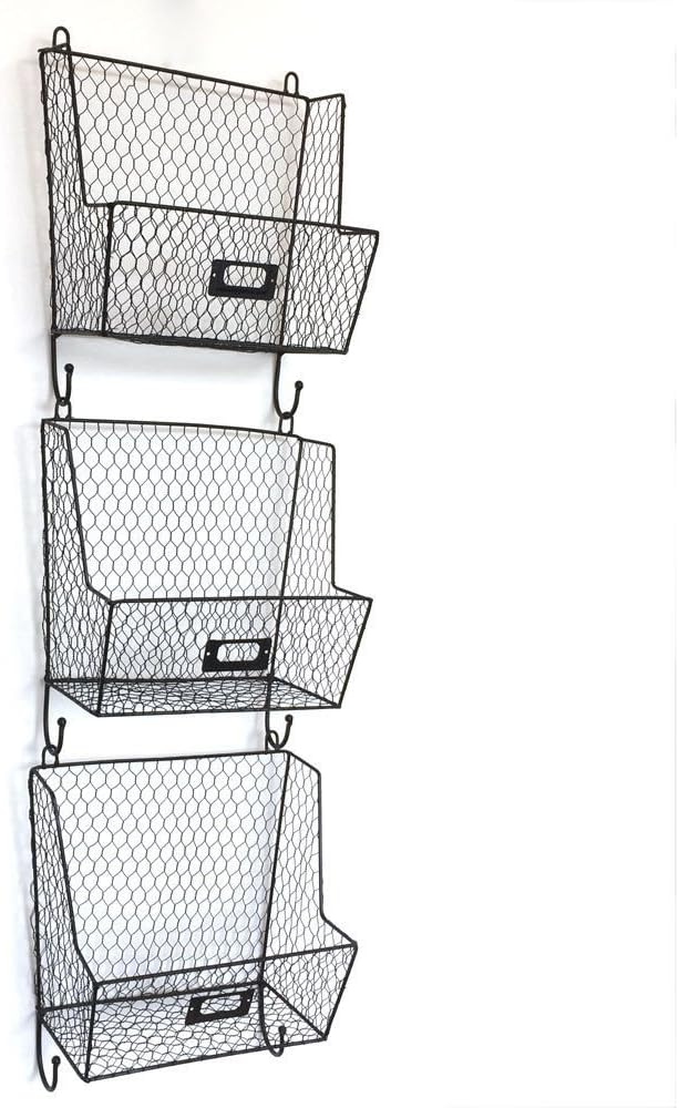 Metal Wire 3 Tiers Key Mail Fruit Basket Holder Wall Mount Rack