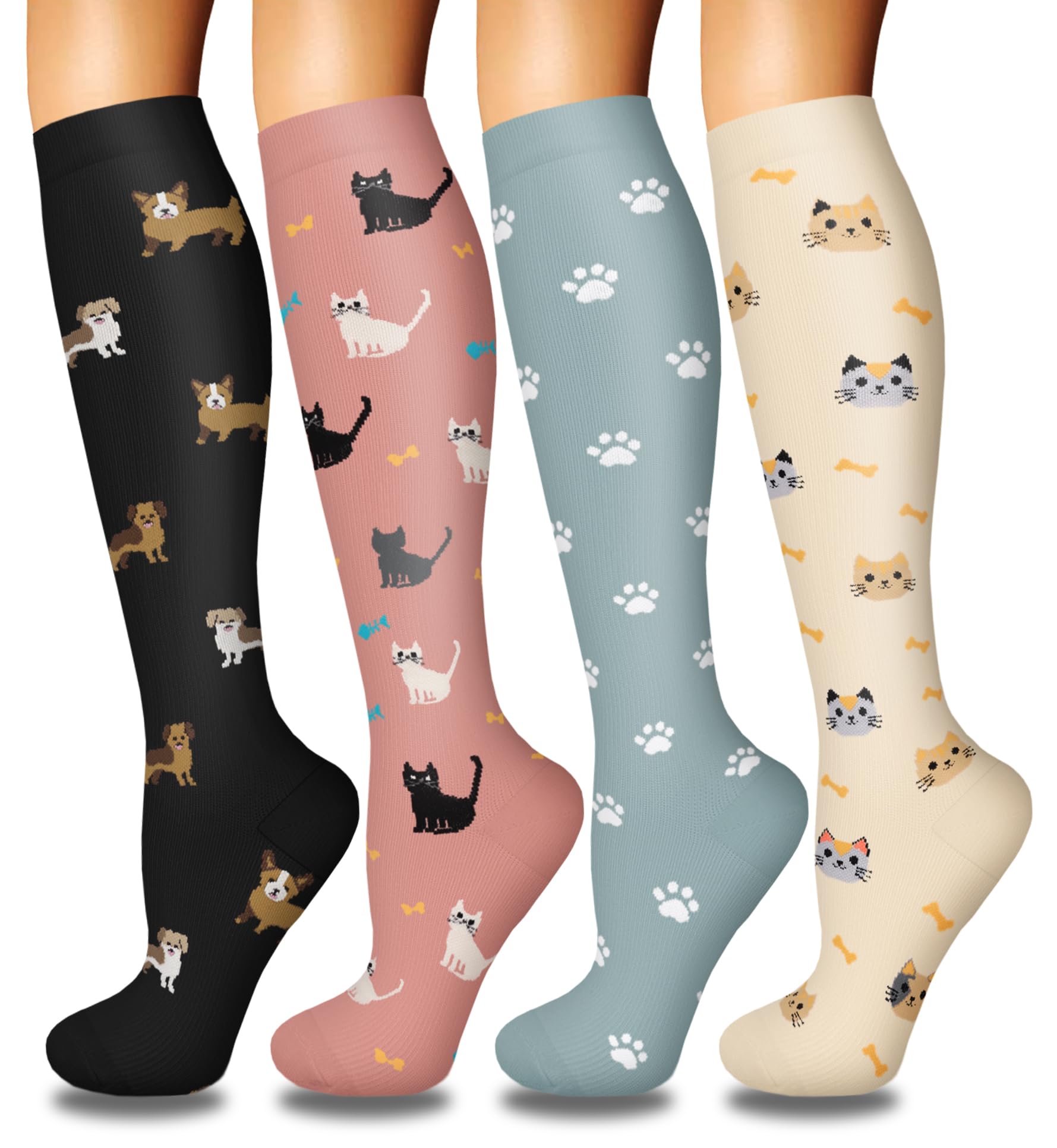 4 Pairs Compression Socks for Women Circulation-Best Support for Nurses,Running,Athletic,Travel