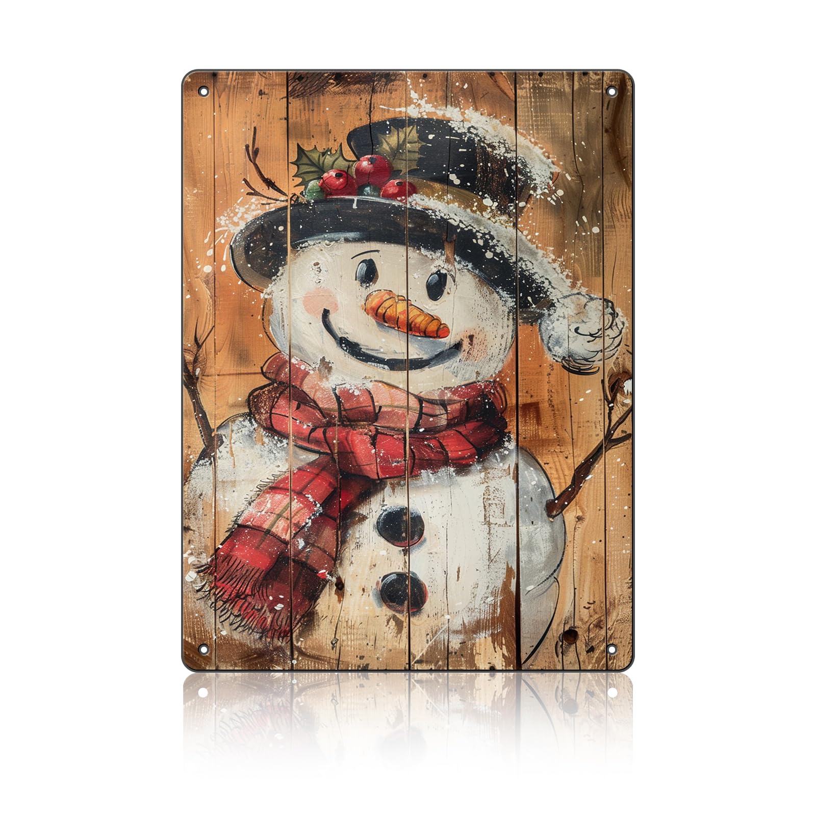 Anceky Winter Sign Snowman Tin Sign Retro Aluminum Metal Sign Wall Decor for Cafe Garage Kitchen Yard Outdoor 12×16 Inch
