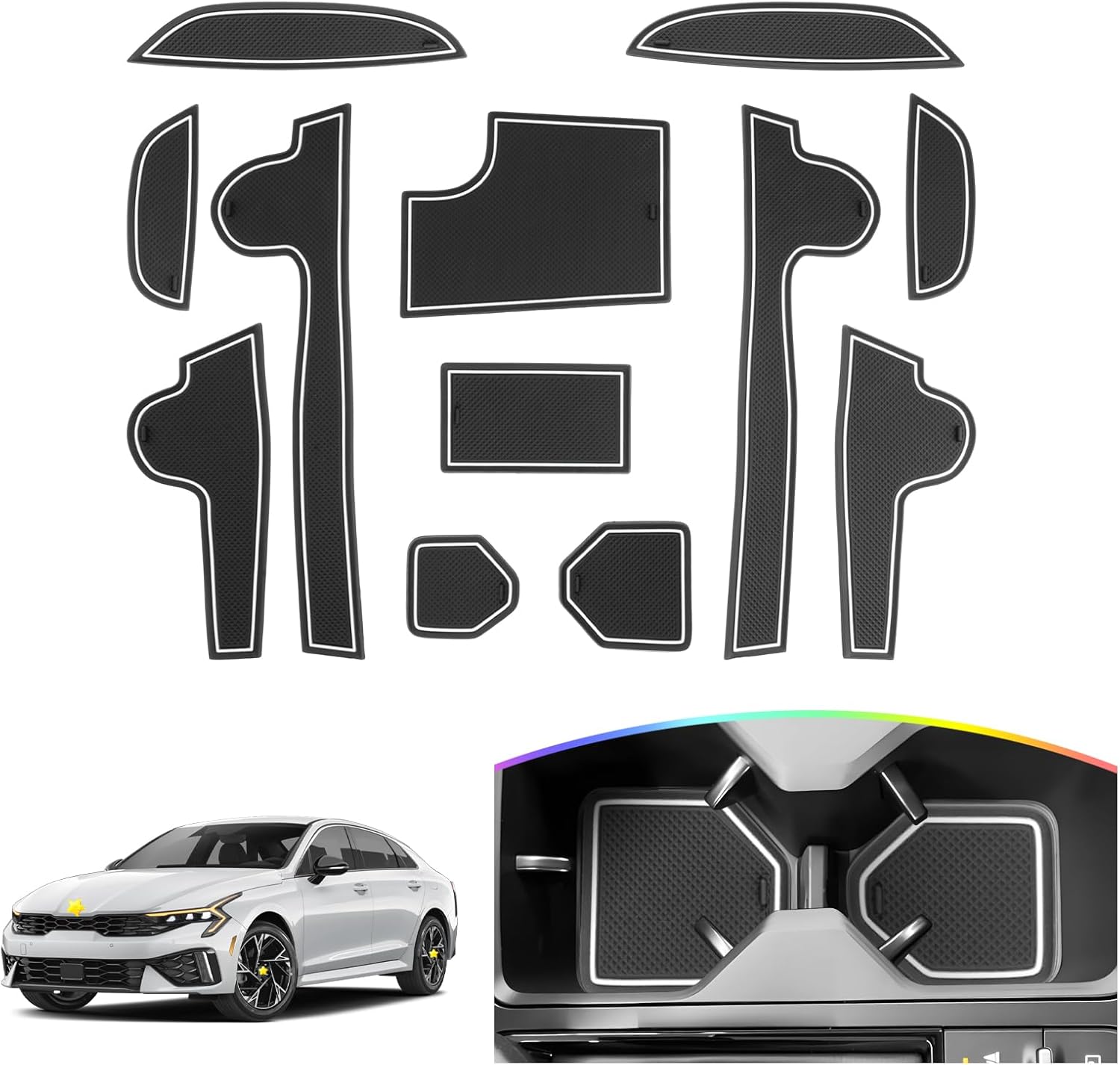 SKTU Door Slot Mat for 2025 2026 Kia K5 Accessories Door Groove Gate Pad 12Pcs Red Fit for 2025+ Kia K5 (LXS/GT-Line/GT/EX) Door Compartment Cup Center Console Liners 2025 2026 K5 Floor Liners (Red)