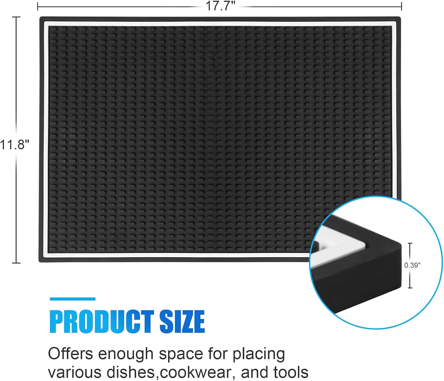Bar Mat for Home Bar 18in x 12in 1cm Thick，Durable and Stylish Bar Mats for Countertop，Anti slip and Anti Overflow，for Coffee, Bar, Restaurants Service Mats and Glass Drying Mat