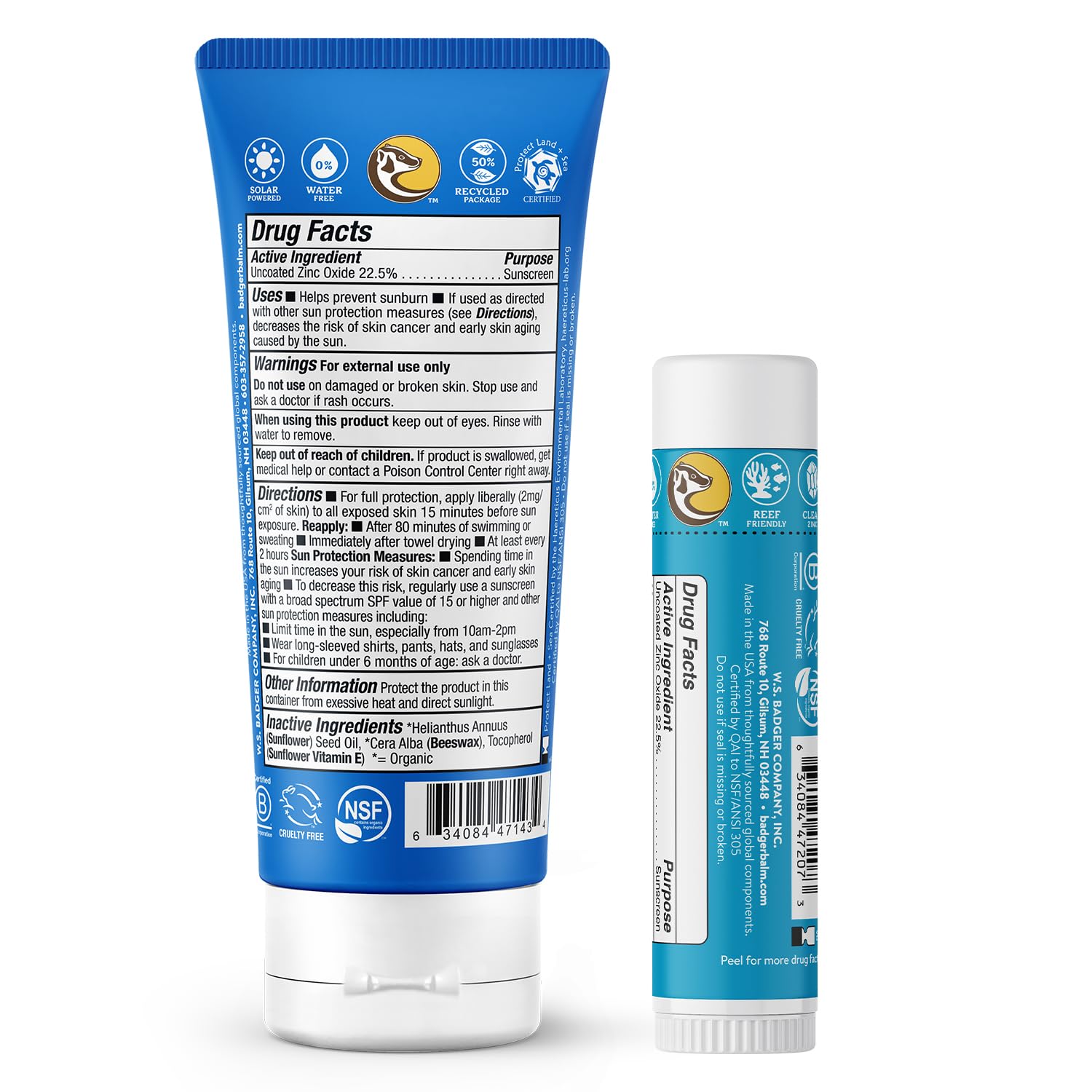 Badger SPF 40 Reef Safe Sport Sunscreen and SPF 35 Sunscreen Face Stick