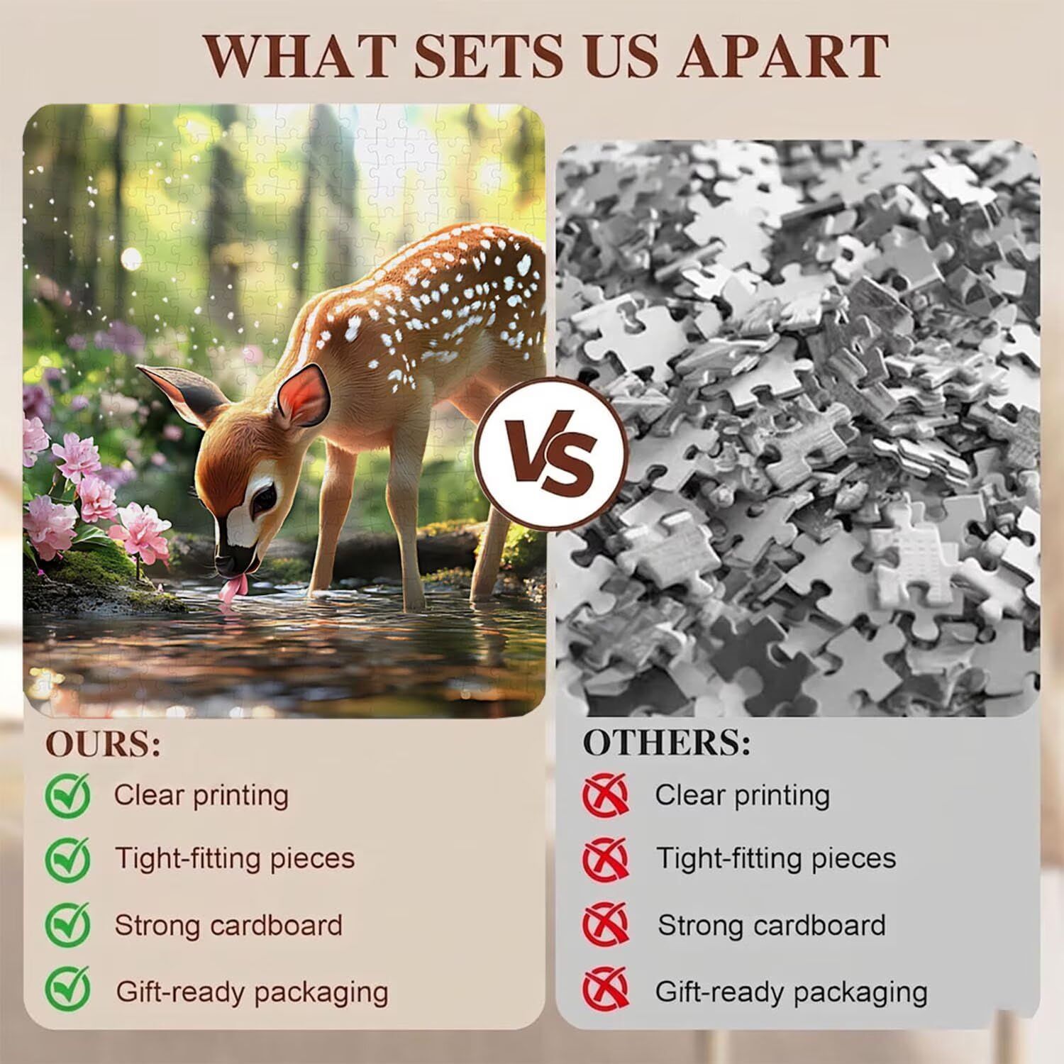 cervo foresta Puzzle 1500 Pezzi per Adulti, Puzzle in Legno - Collezione Classica con Poster Incluso - Sfida di Concentrazione e Passatempo Antistress, Gioco Educativo per Famiglia, 87 x 57 cm f0-638