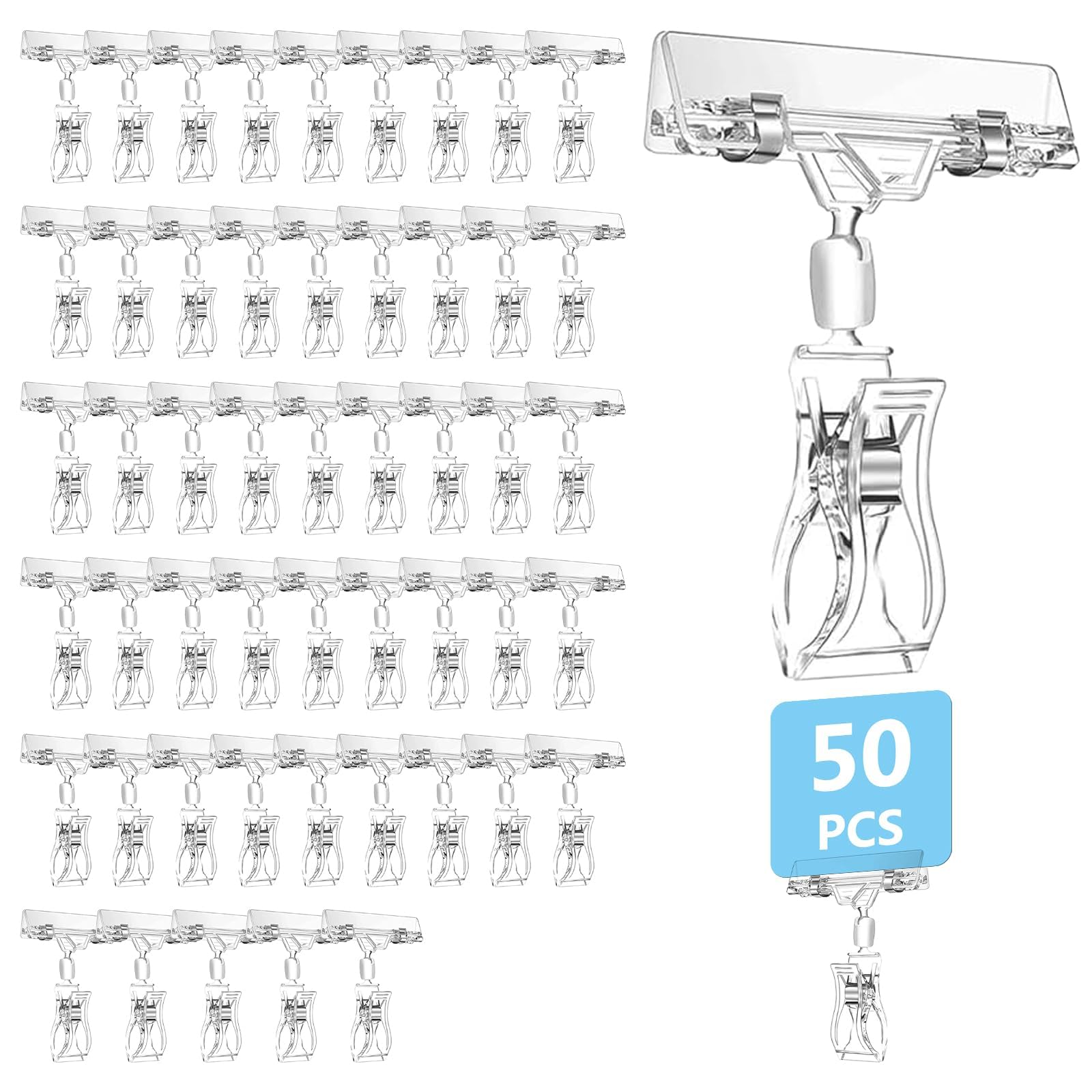 50 pezzi porta badge clip porta badge, clip per display in plastica girevole, fermaglio per cartellini dei prezzi, supporto girevole