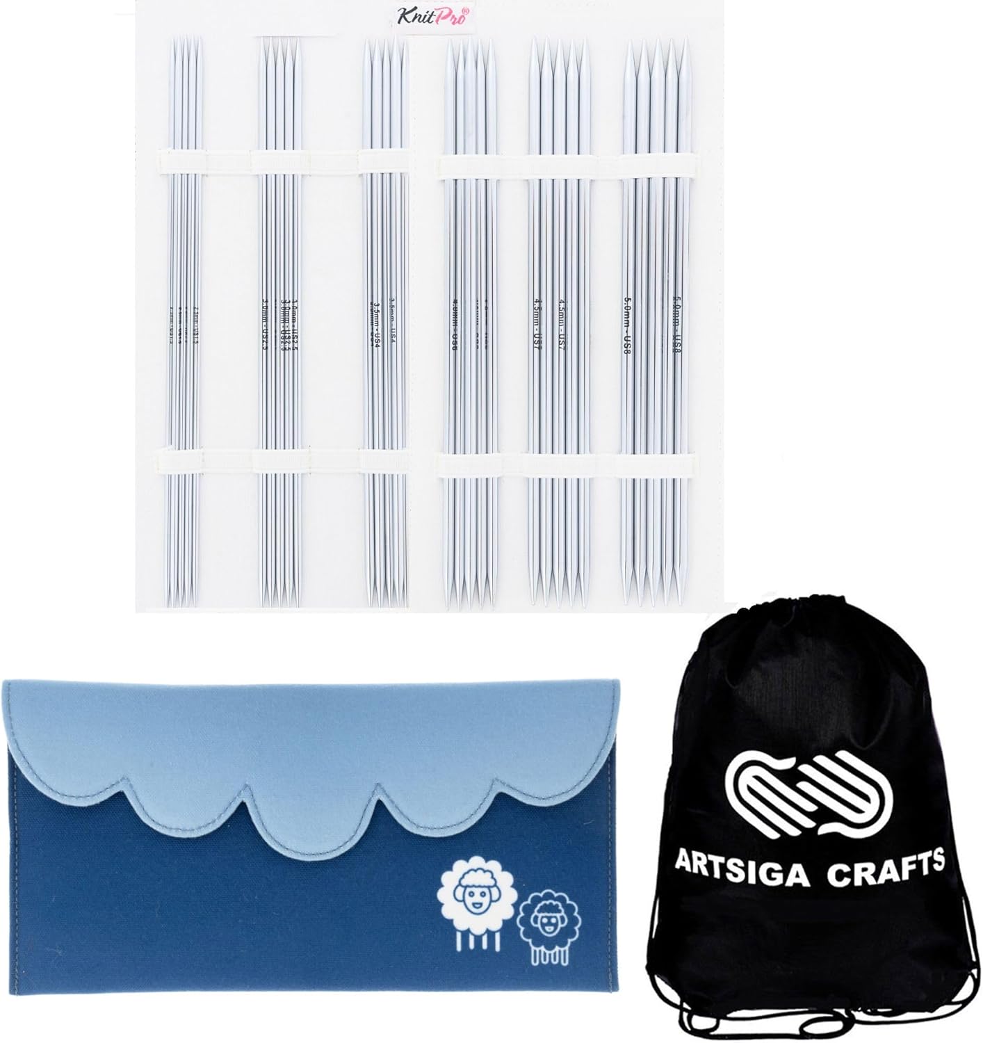 KnitPro Nova スターターセット 20.3 cm DPN ダブルポインテッド ニードルサイズ 1.5、2.5、4、6、7、