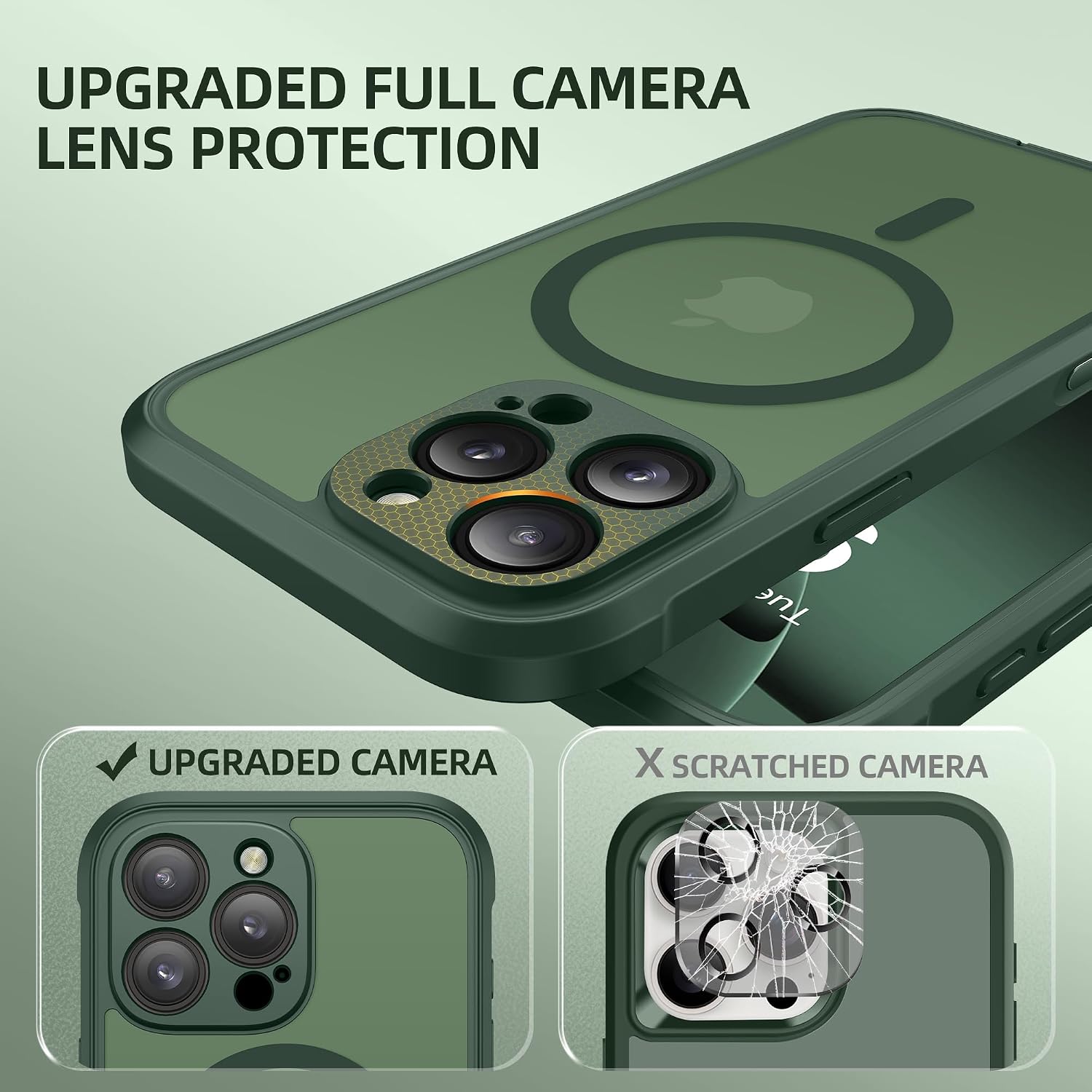 BERFY for iPhone 16 Pro Max Case, Compatible with MagSafe, Built-in Glass Screen Protector, Camera Protection, Shockproof Full Body Phone Case 6.9", Translucent Deep Green thumbnail