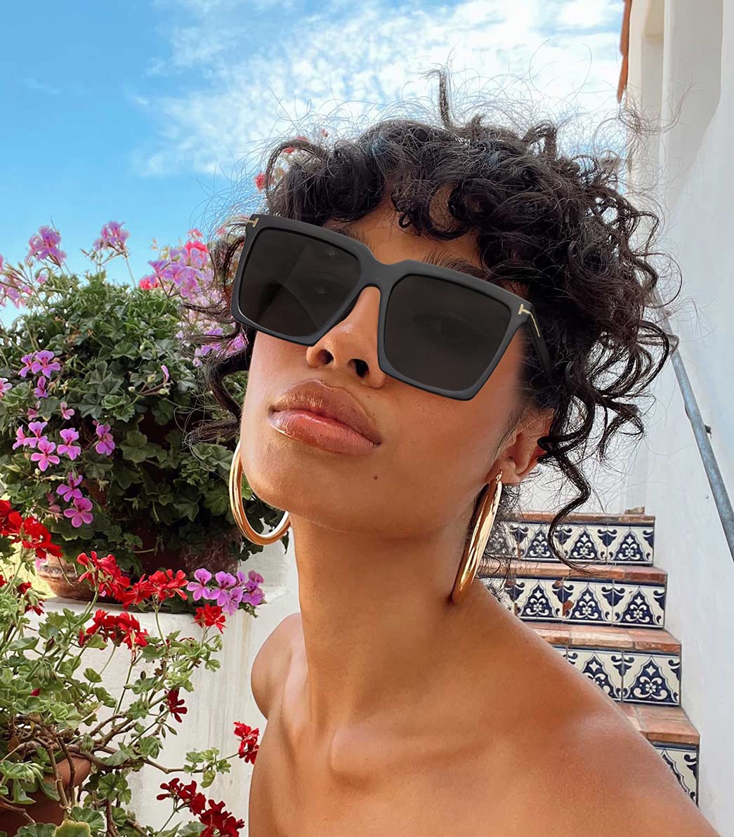 STORYCOAST Oversized Square Sunglasses Womens Retro Shades Luxury Big Sun Glasses UV400 Protection Black