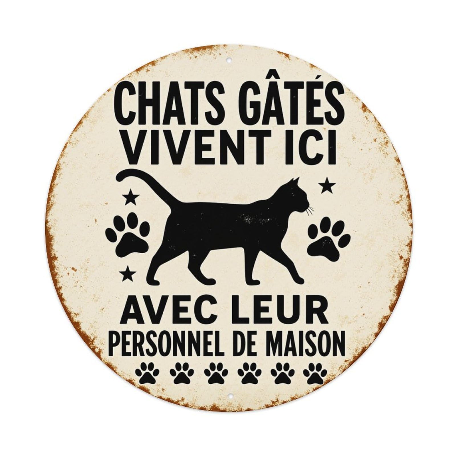 Gated Chats Live Here With Their House Staff Round Tin Sign Vintage Metal Poster, Home Bar Garage Man Cave Cafe Indoor & Outdoor Wall Decoration 8x8Inches
