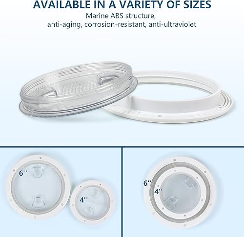 Miniatura 5 de Escotilla de barco de 4 pulgadas6 pulgadas7.2 pulgadas, placas redondas antideslizantes de inspección con cubierta desmontable transparente,