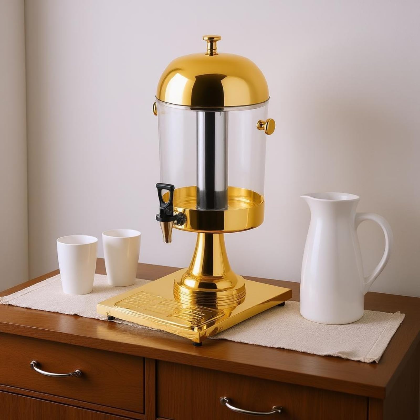 Dispensador Bebida Acero Inoxidable Bandeja Antigoteo Dispensador Bebida con Grifo Dorado