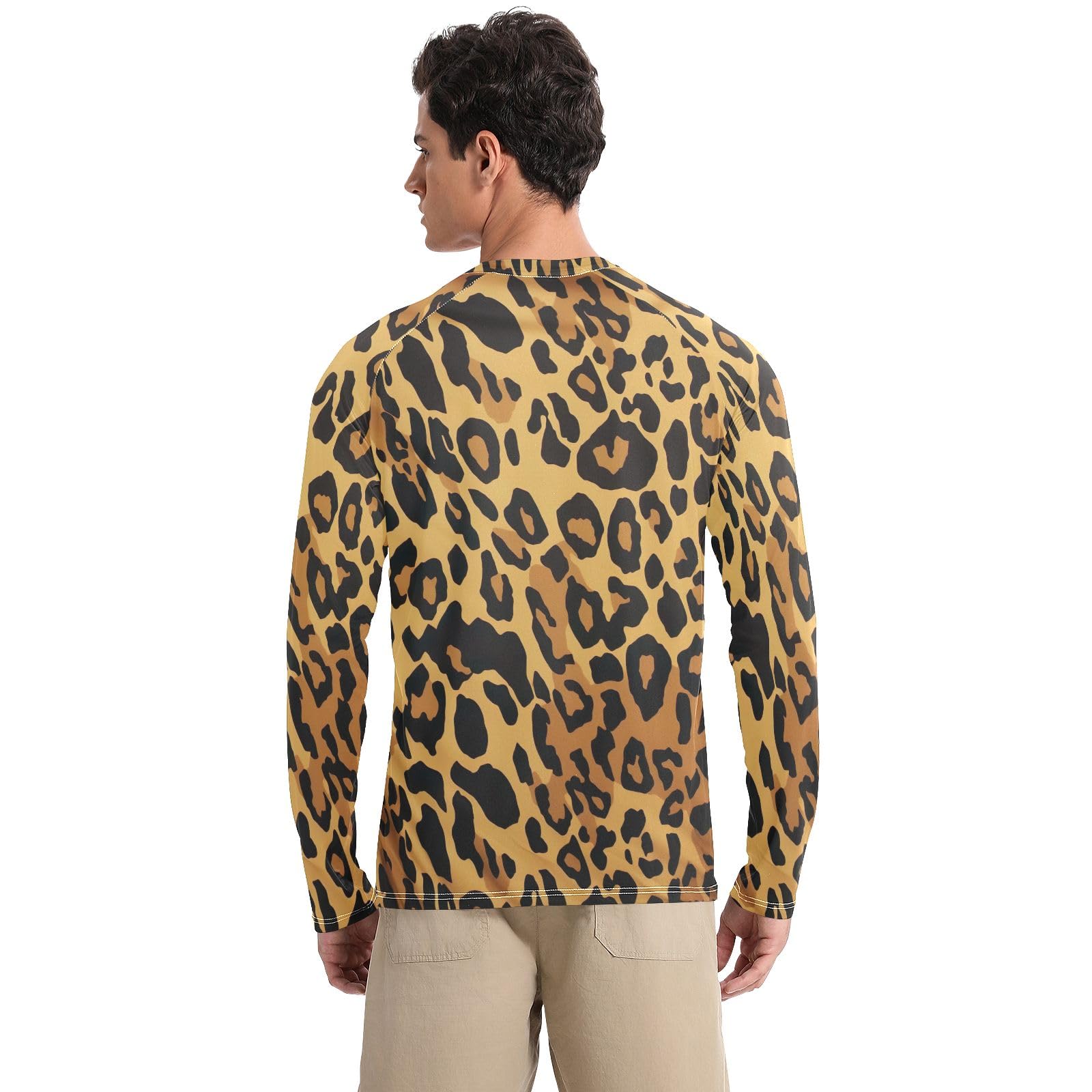 Mens UPF 50+ UV Sun Protection Men's Rash Guard Long Sleeve Mens Rash Guard Quick Dry Swim Shirts, Black and Brown Leopard, Small