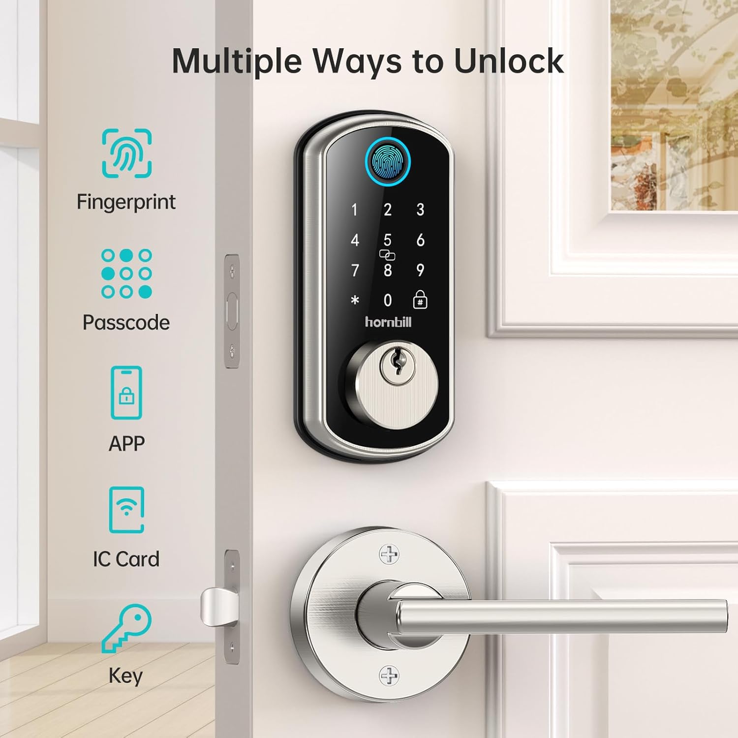 Keyless Entry Door Lock Handle Set : Hornbill WiFi Smart Front Door Lock Set,Front Door Handle,App Remote Control, Digital Bluetooth Keypad Deadbolt Lock with Alexa Auto Lock for Home Silver