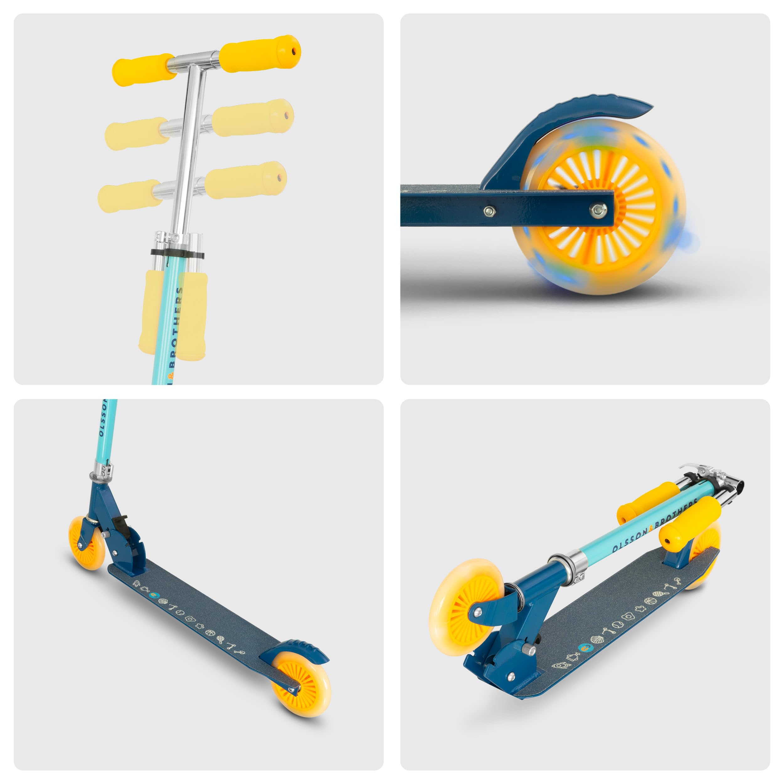 Patinete Niño con Luces LED OLSSON Rocket - Manillar Altura Regulable (70-87cm) con Giro 360º - Ruedas PU 120mm con Luces LED - Rodamientos ABEC 7 - Freno Trasero - Plegable