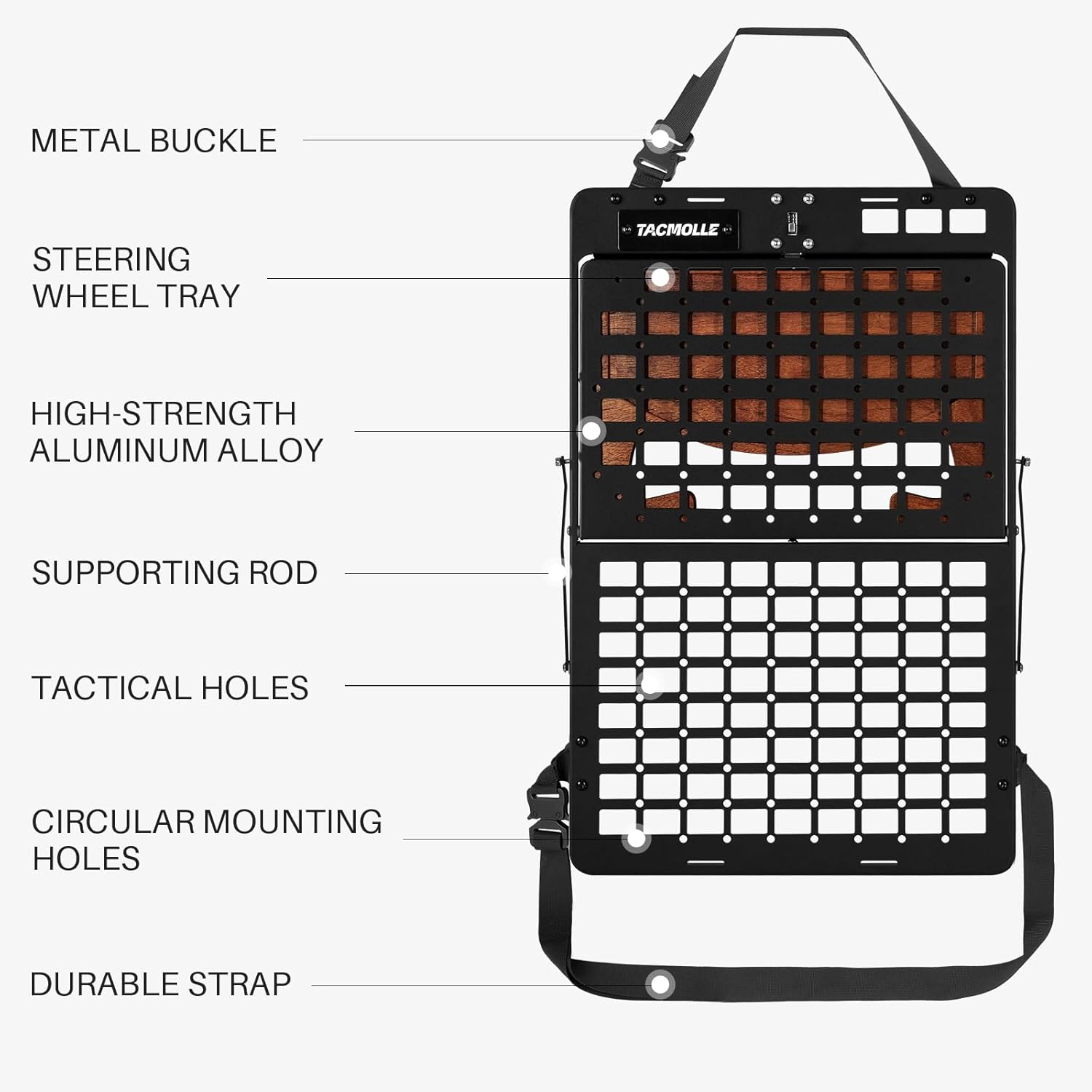 Car Back Seat Organizer, Tactical Rigid MOLLE Panel Car Storage Organizer with Foldable Food Tray, Heavy-Duty Modular Storage MOLLE Panels for Vehicles