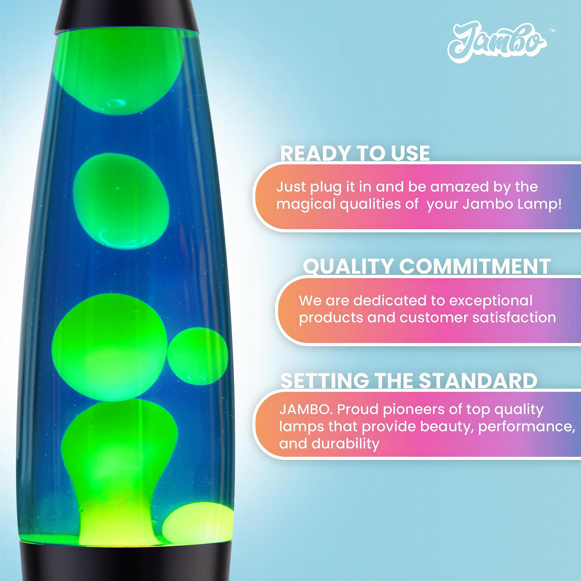 JAMBO 16" Beautiful Lamp- Blue with Yellow/Green Wax, Relaxing Liquid Lamp for Living Room Office Bedroom Adults Teens Kids, Magma Light, Night Light Nightlight, Home Decor
