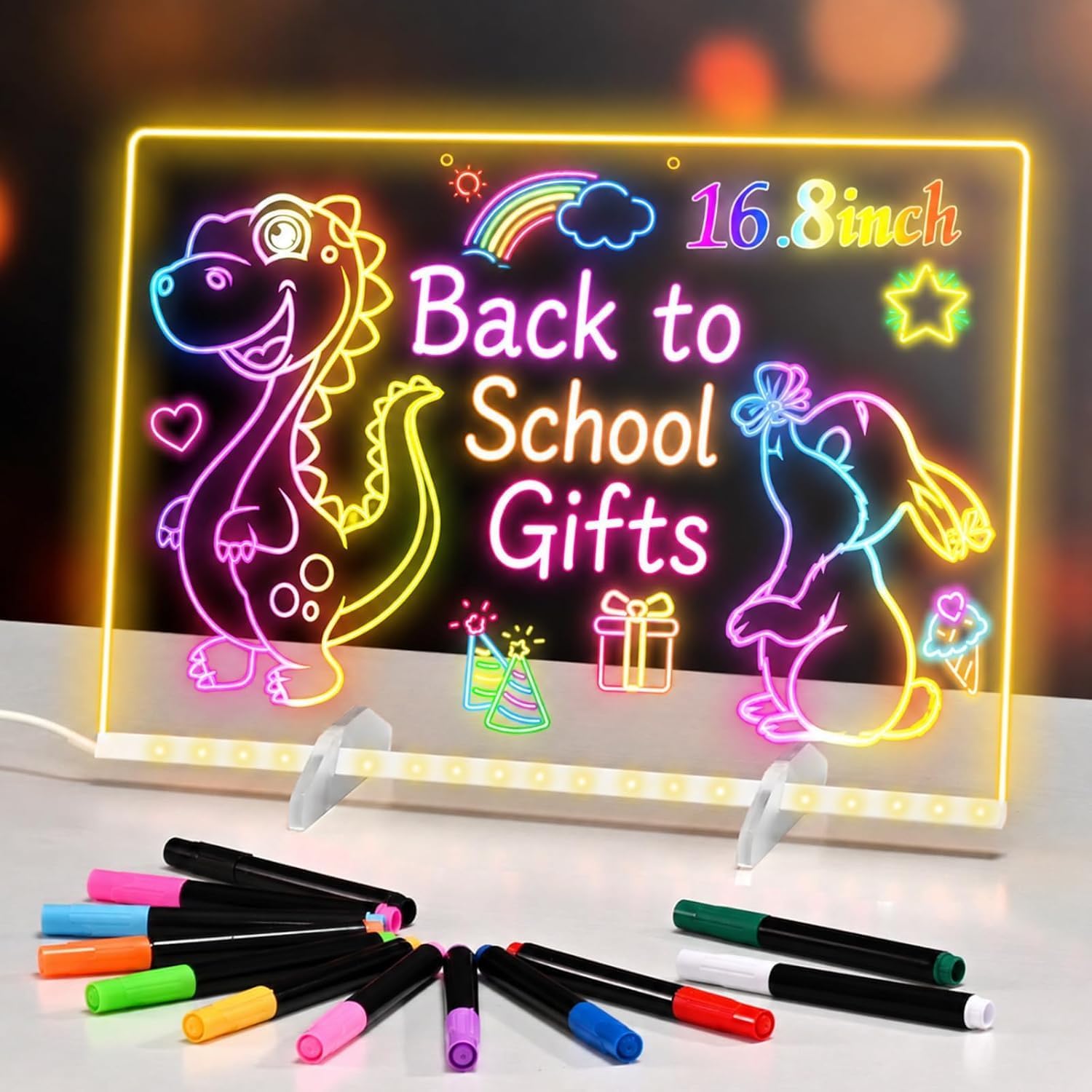 BlueSwan 16" Led Drawing Board with 7 Colors Kids Toys, Birthday Gifts | Glow Tablet Message Board with 12 Markers, Light Up Acrylic Tablet, Gifts for 4 5 6 Years Girl, Back to School Decorations