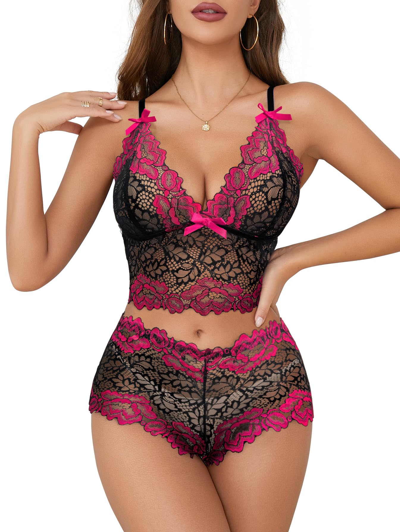 Lilosy Sexy Lingerie Set 2 Piece Women Pajamas Bra and Panty 3XS-5XL