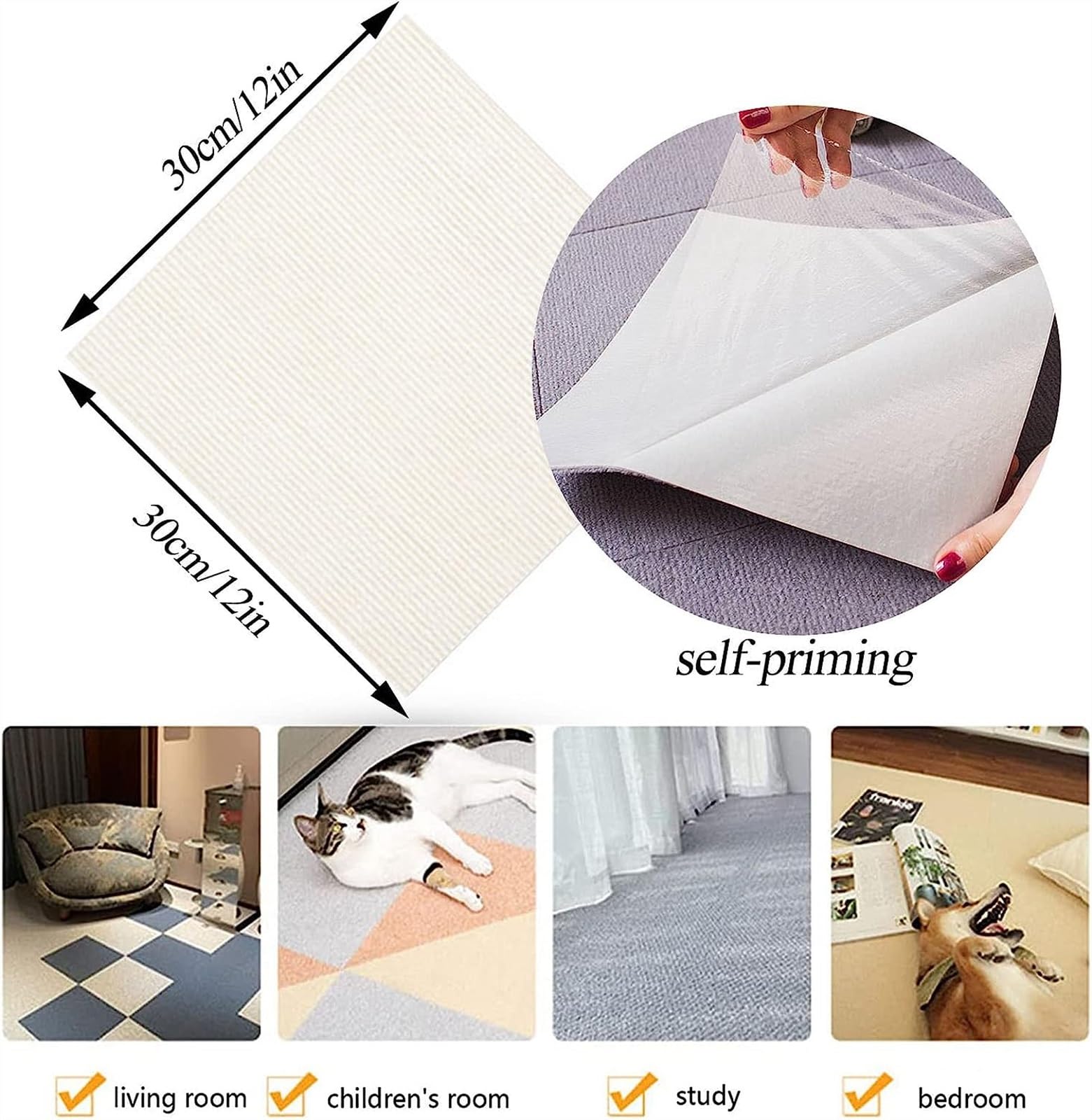 dalles de moquette, Dalles de moquette auto-adhésives lavables, antidérapantes(Dark Coffee,8pcs)