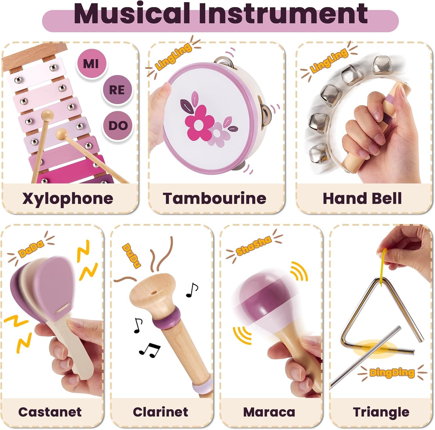 BUYGER Baby Musical Instruments with Xylophone, Wooden Percussion Instruments Sets with Storage Bag, Montessori Educational Gifts for 1 2 3 Years Old Boys Girls Kids Toddlers