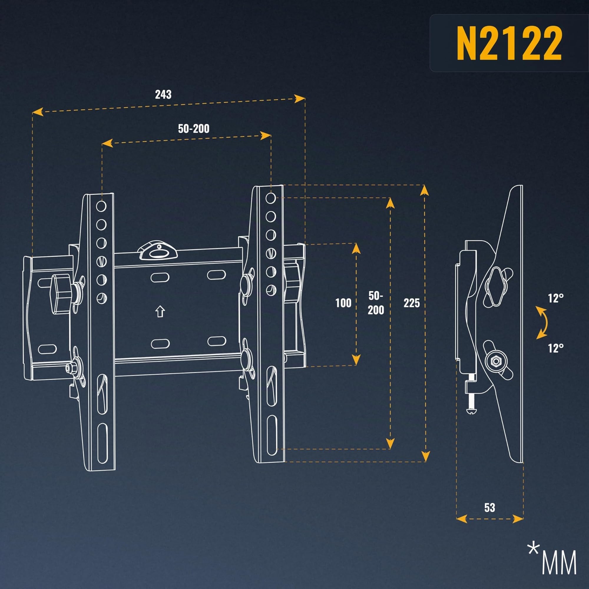 RICOO N2122 Supporto TV da parete Staffa TV 32-55 pollici per 32 43 50 55 pollici inclinabile fino a 60 kg max VESA 200x200