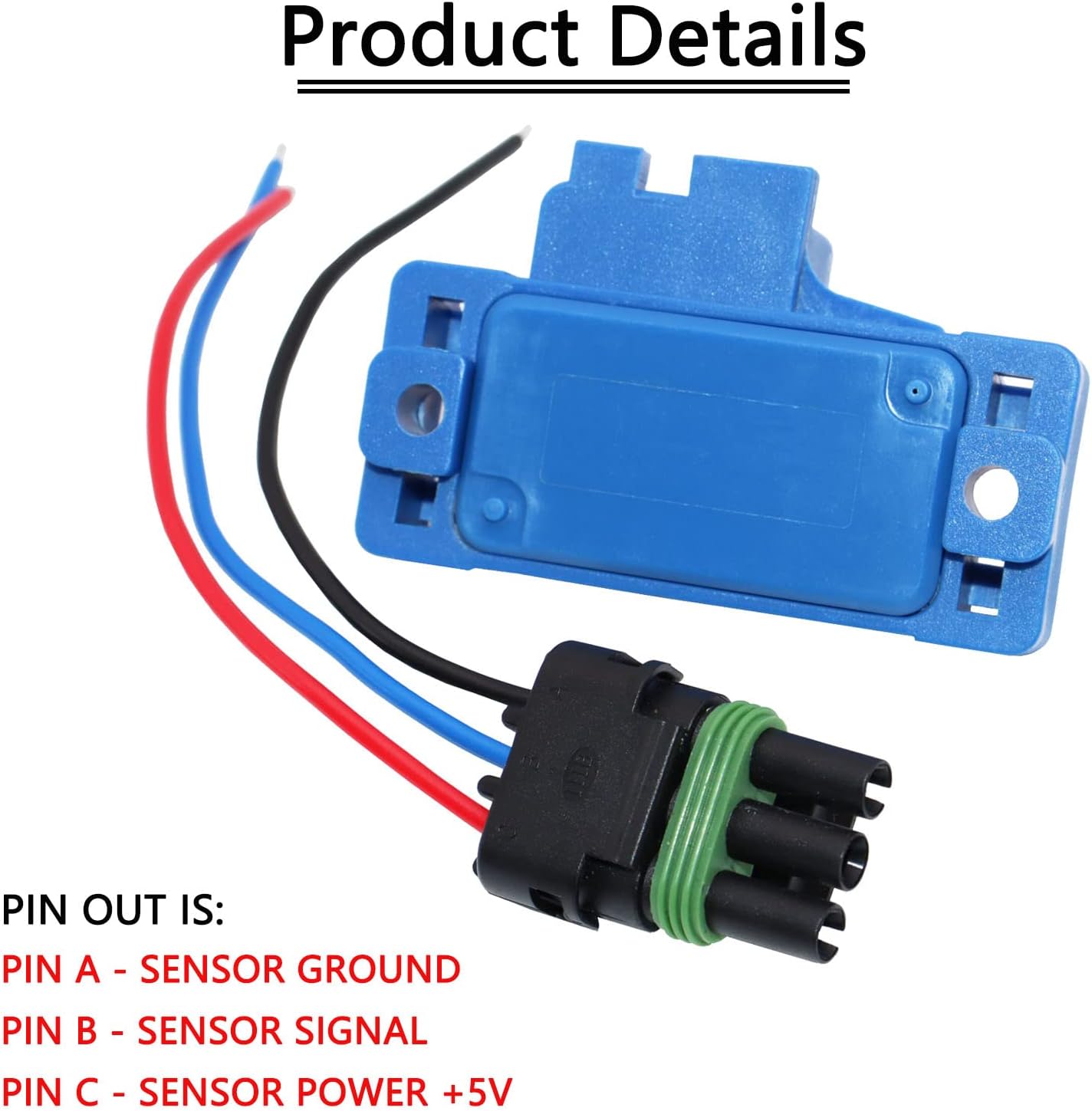 3Bar 3 Bar Manifold Absolute Pressure Map Sensor Turbo Boost & Connector Pigtail Plug Wire 12223861 Compatible with GM Chevy Buick GMC Pontiac Detroit Diesel Series 12219935 16040749
