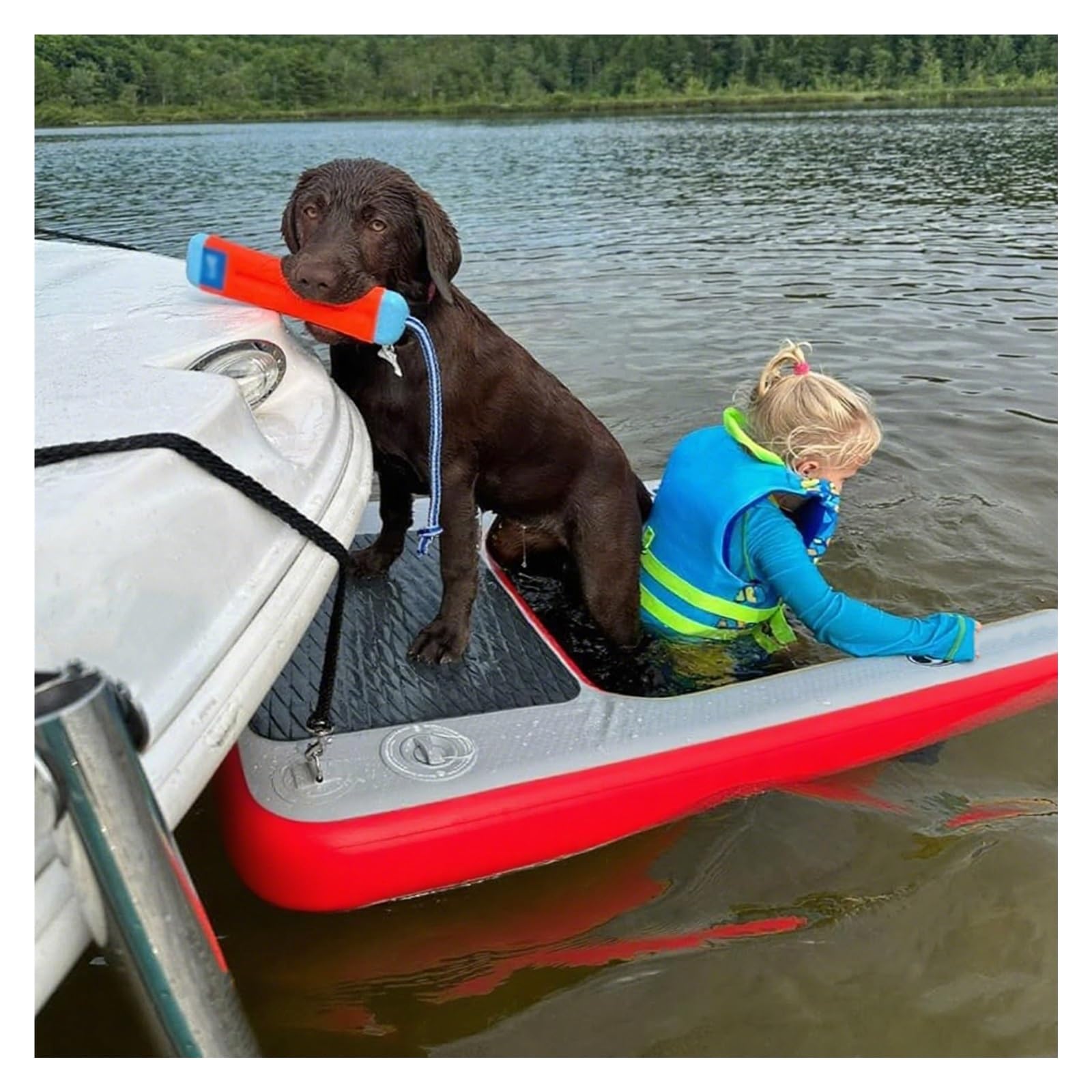 Portable Dog Pool Float Ramp Small，59.1in Inflatable Dog Floating Dock Load 231.5lbs，Foldable Anti Slip EVA Dogs Floating Platform for Swimming Pets(Red)