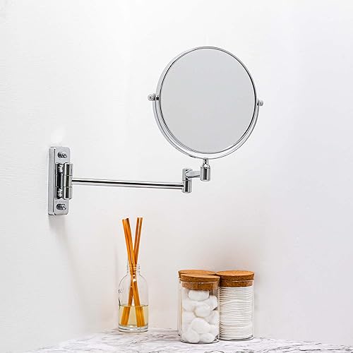 Miniatura 8 de Ovente Espejo de maquillaje de montaje en pared de 7 pulgadas 1 lupa y 7 aumentos reflejo redondo giratorio ajustable de doble cara extensible brazo