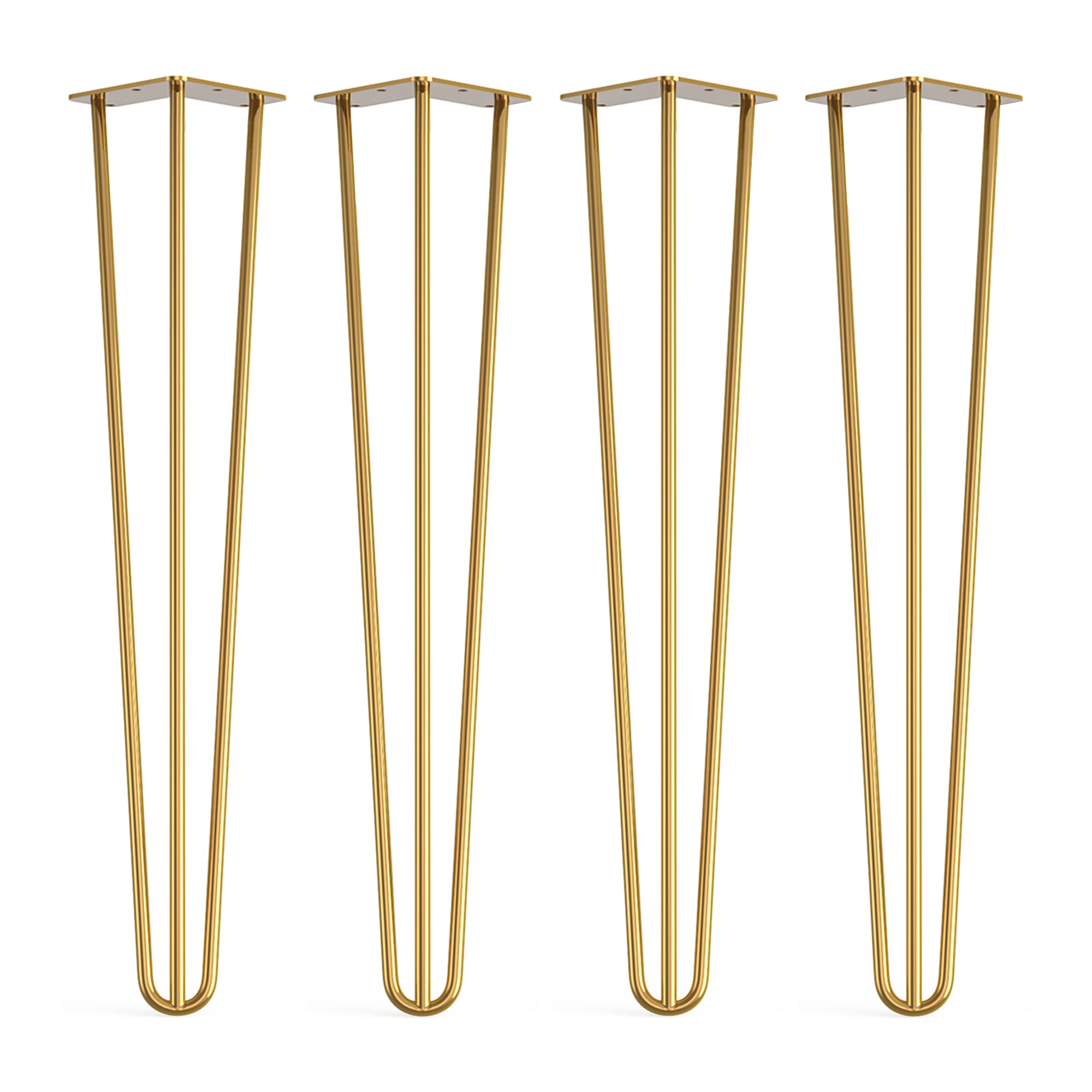 Dt Ironcraft Gold (Brass) 4 X Hairpin Legs With Floor Protector Feet & Screws - 61Cm 3 Rod / 10Mm, Gold Brass