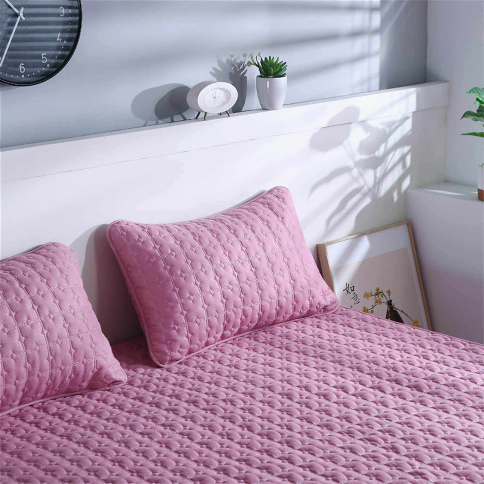 Protector Colchón, Protector de colchón Acolchado con Triple Relleno, Funda Colchon de Rizo Transpirable y Hipoalergénico, Antiácaros (Rosa Roja,Grueso 200x220cm)