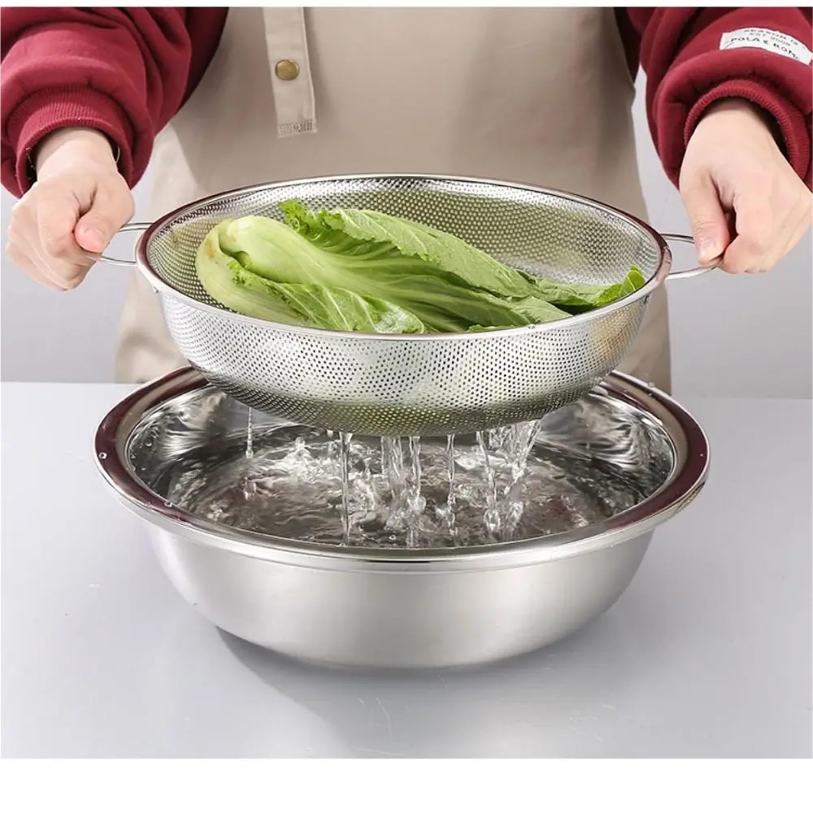Cesta Drenaje Colador de malla, colador de verduras, cesta for lavar frutas, colador de espaguetis, práctico escurridor, limpiador(Double Sing,16.5cm)
