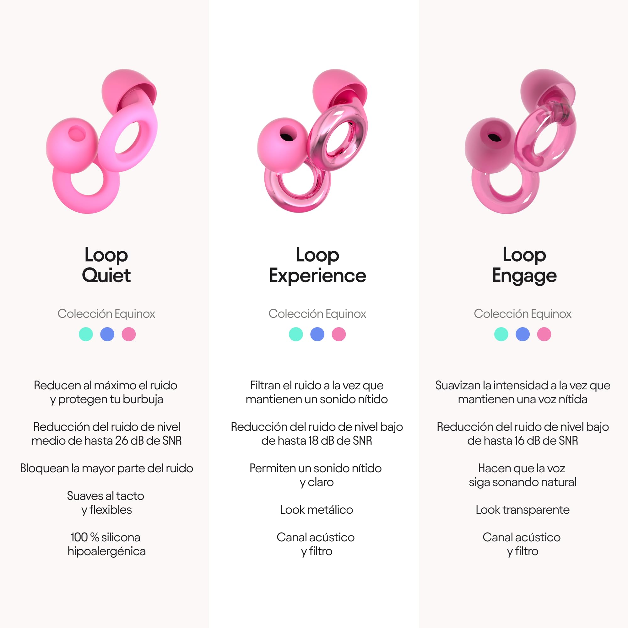 Loop Experience Equinox Tapones para los oídos, reutilizables, de alta fidelidad, protección auditiva colorida, para música y eventos, enfoque y sensibilidad al ruido, ajuste personalizable, reducción