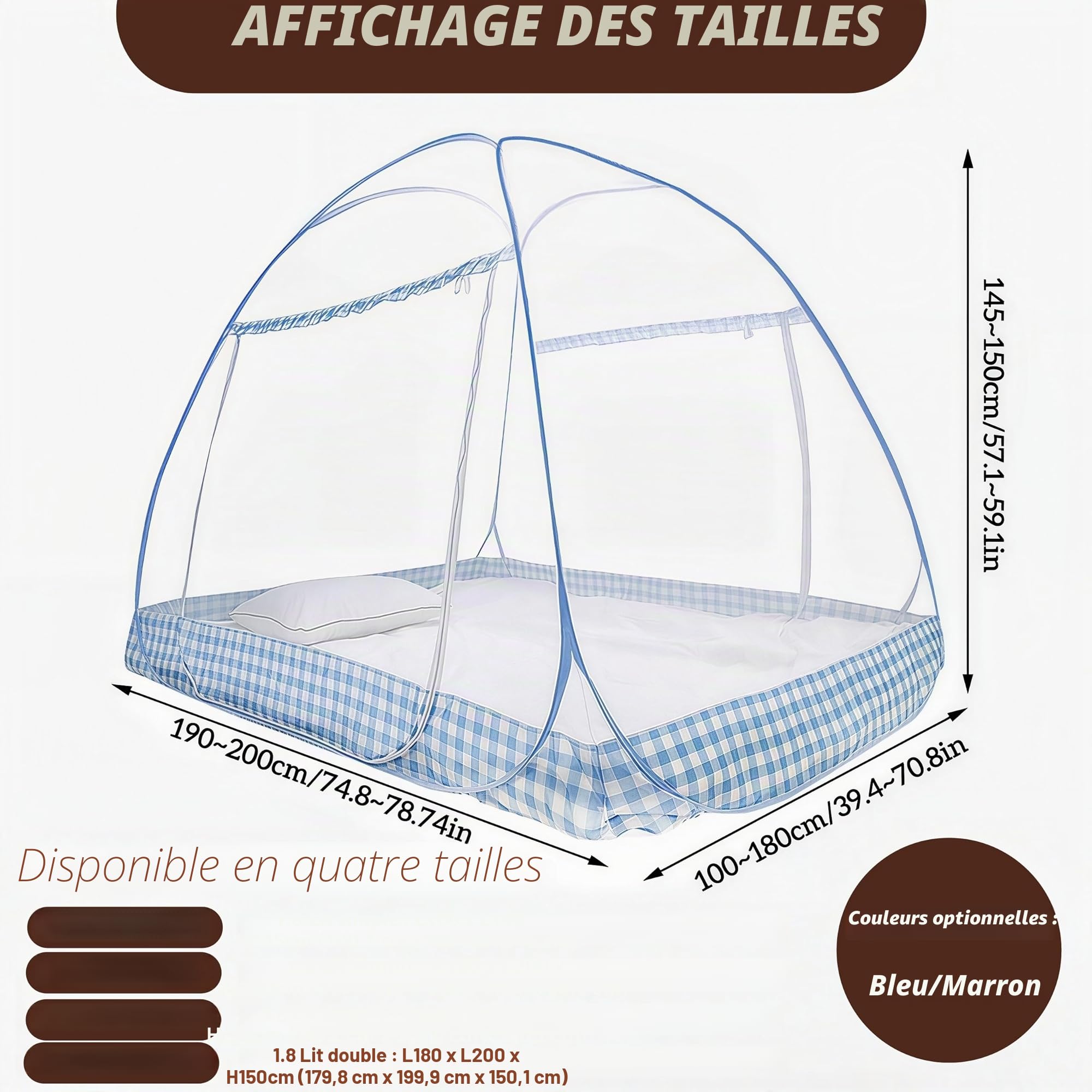 Digead Moustiquaire de Lit Dôme, 100x200cm à Installation Rapide | Portable et Pliable pour Camping et Chambre | Porte Simple, Bordure Marron