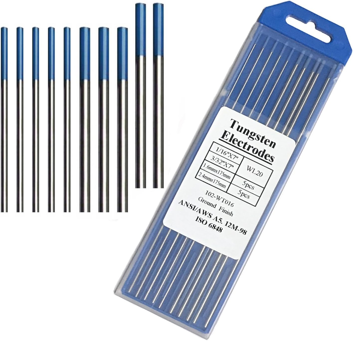 ZINGER Tig Welding Tungsten Electrodes, 2% Lanthanated Blue Tungsten Assorted Welding Rods-Blue 5pcs 3/32 Inch + 5pcs 1/16 Inch