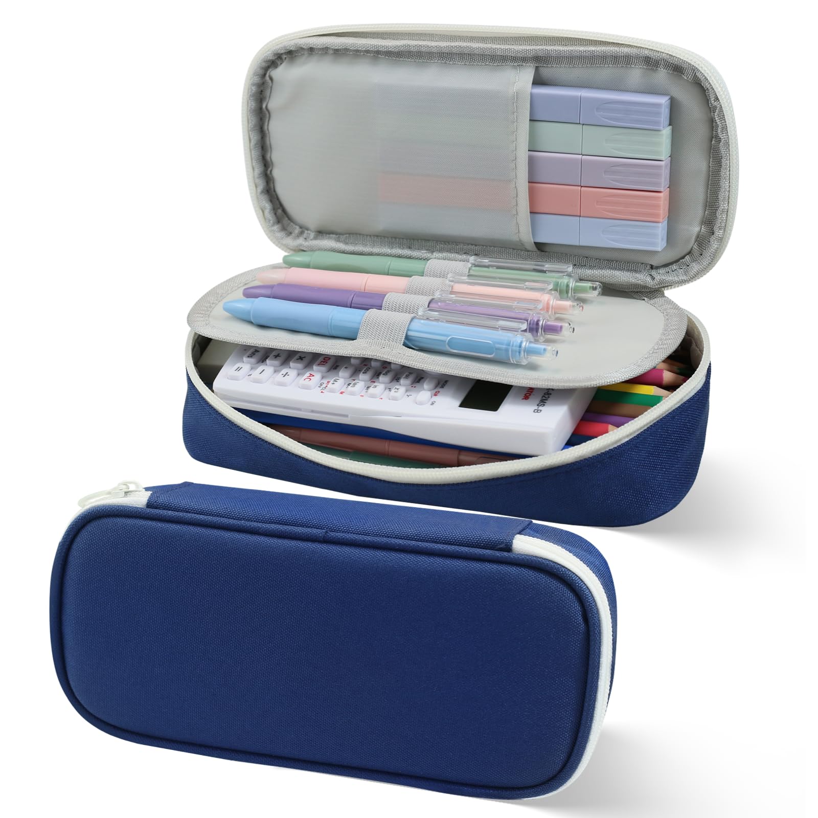 Pencil Case Pouch, Cute Pencil Pouch, Zippered Pencil Bag, Fabric Pencil Box Aesthetic back to School Supplies Stuff for Girls Boys Kids, Estuche Para Lapices, Stuff Organizer (Blue)