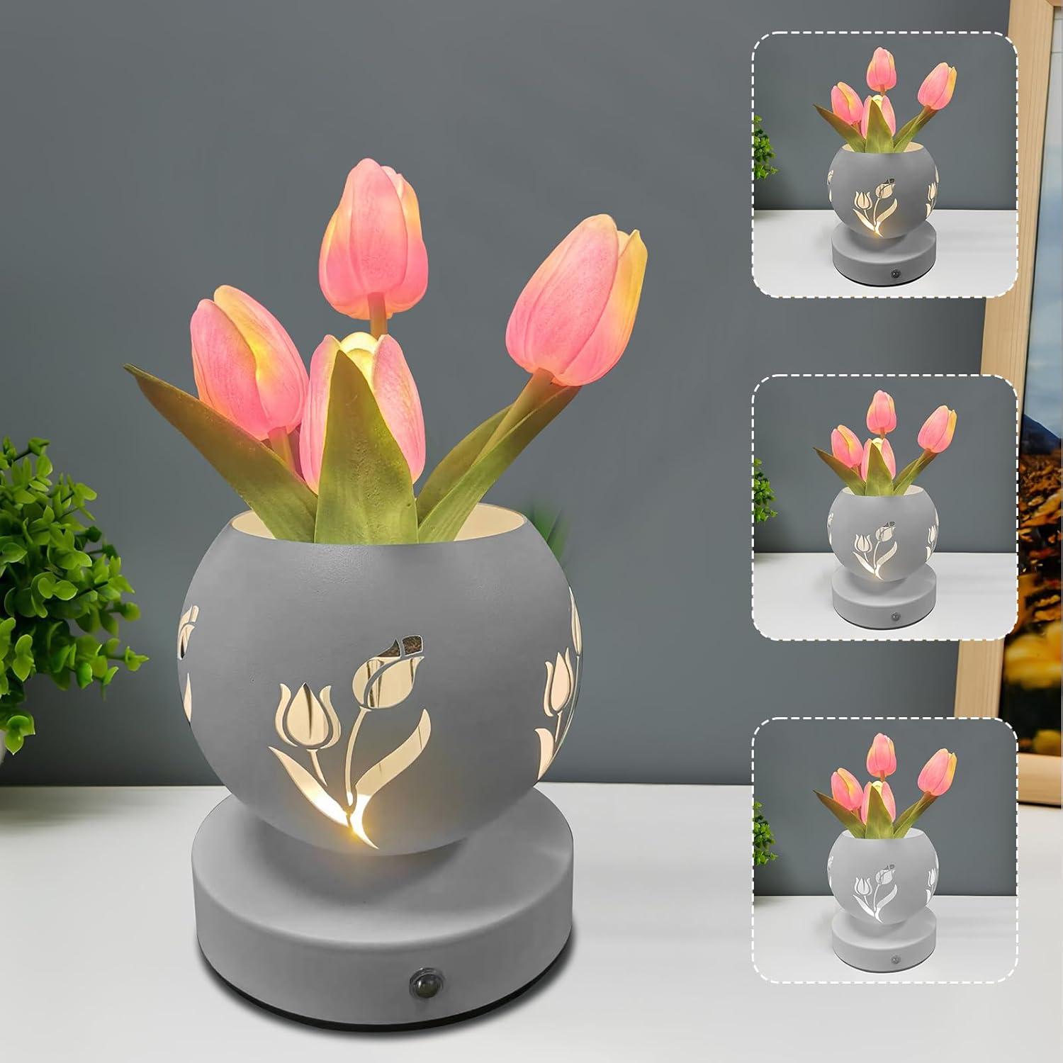 Birthday Gift for Women/Mom Tulip Crystal Flower Lamps,3 Color Bedside