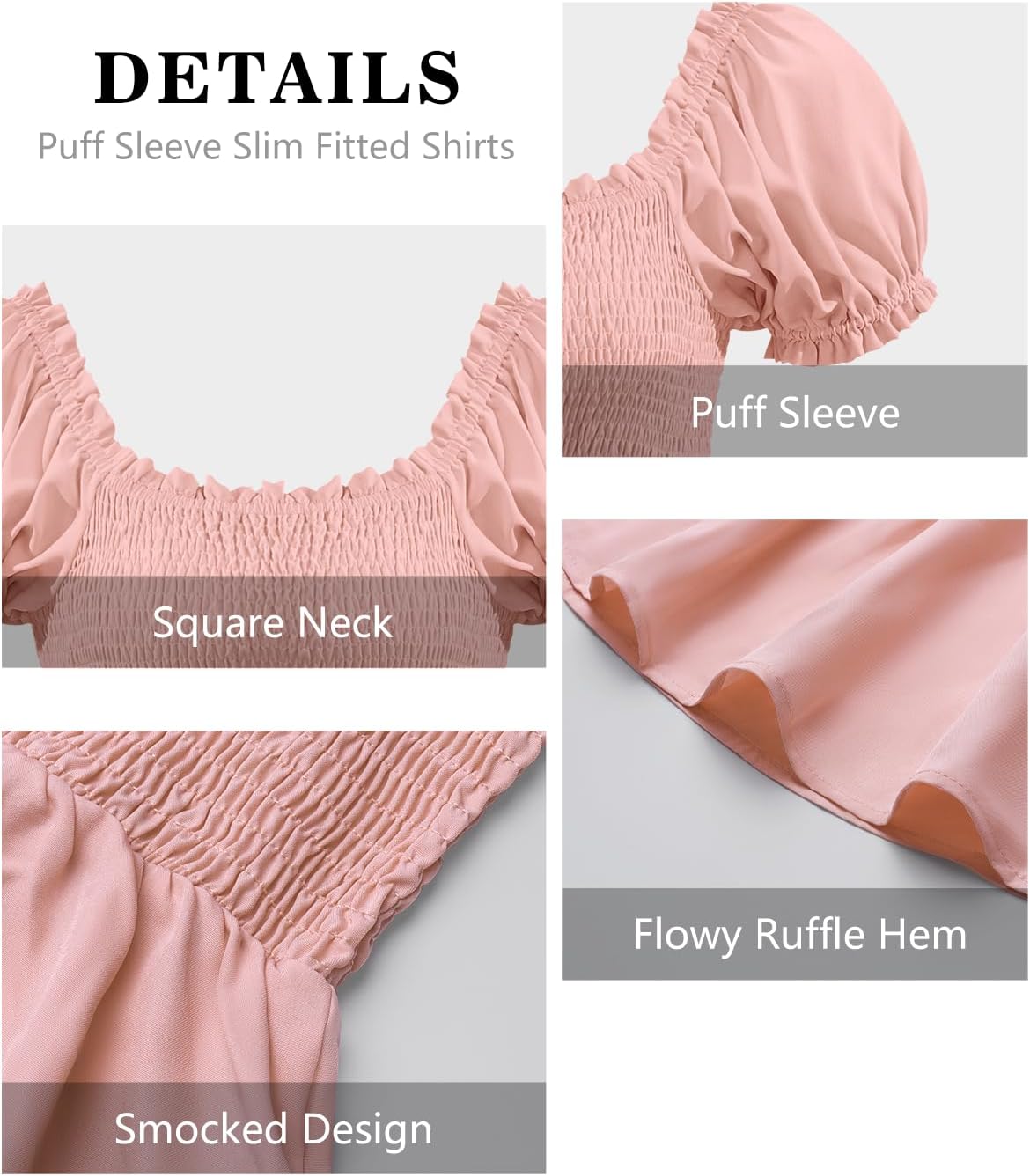 Womens Puff Short Sleeve Babydoll Tops 2025 Summer Smocked Square Neck Peplum Blouse Loose Fit Ruffle Dressy Tee Shirts - Image 6
