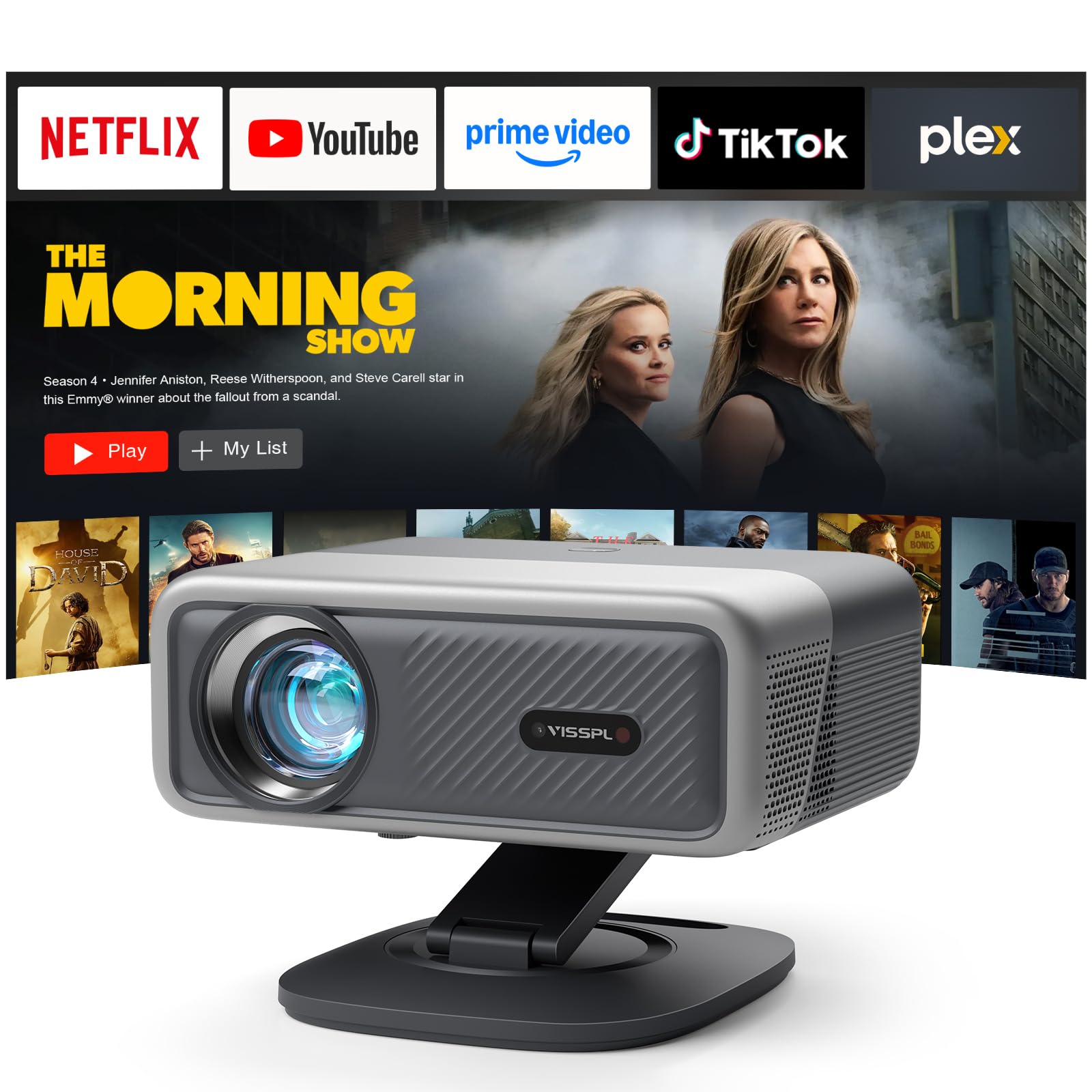 MT-VIKI 4K Smart Beamer – 18000 Lumen, Autofokus, Android & Sprachsteuerung, Mit 360° Drehbarem Ständer