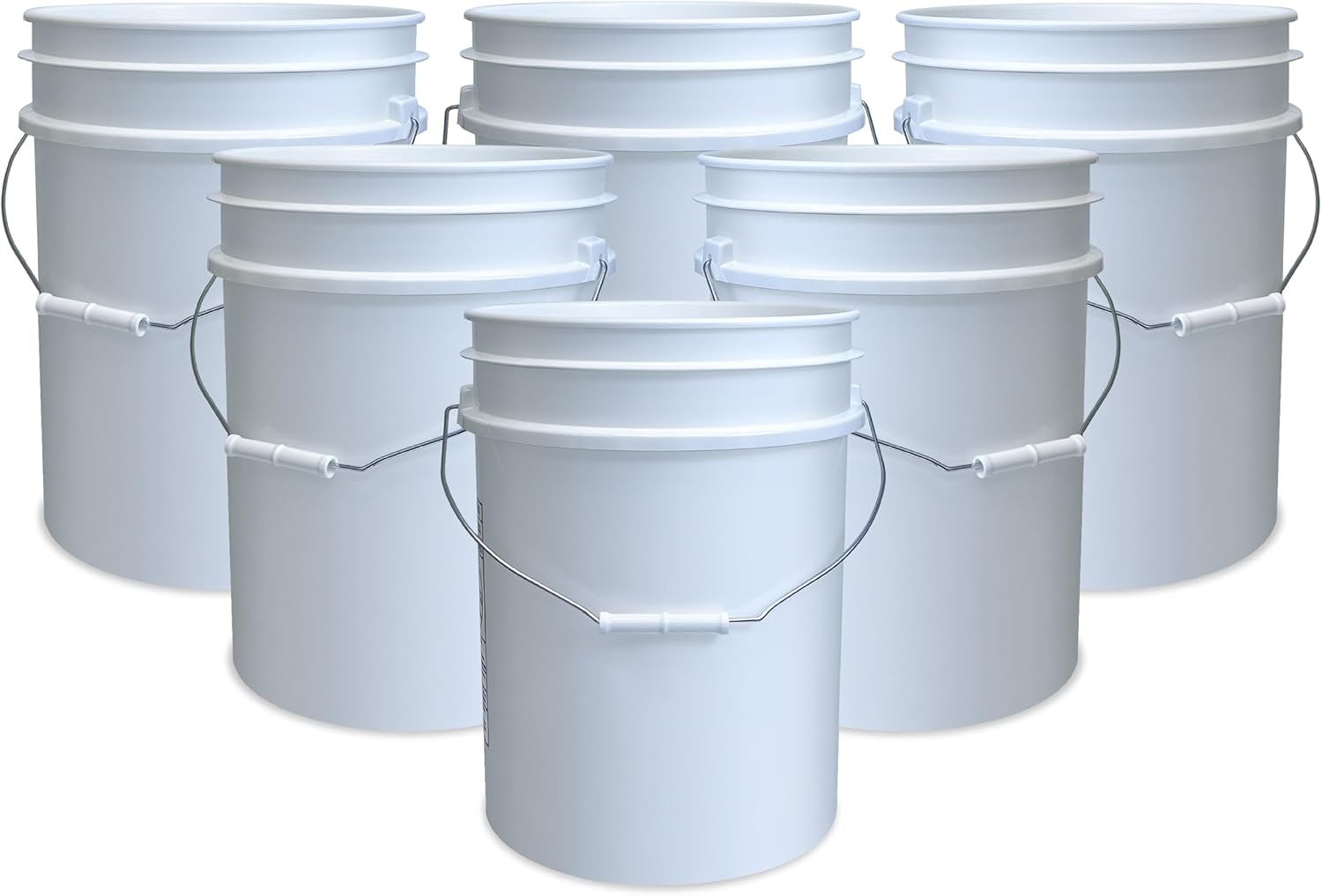 5 Gallon Bucket Only | Made in USA | Food Grade | Durable 90 Mil All Purpose Pail | BPA Free | Premium HPDE | Easy Stack and Store | Lids Not Included (White, 6)