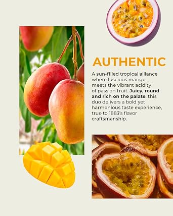 1883 Mango & Passion Fruit Refresher Mix 1L (33.8 Fl Oz) Tropical Drink Concentrate for Lemonade, Iced Tea, Mocktails & Smoothies Halal, Kosher, No HFCS, Gluten Free, Vegan (Pack of 1)