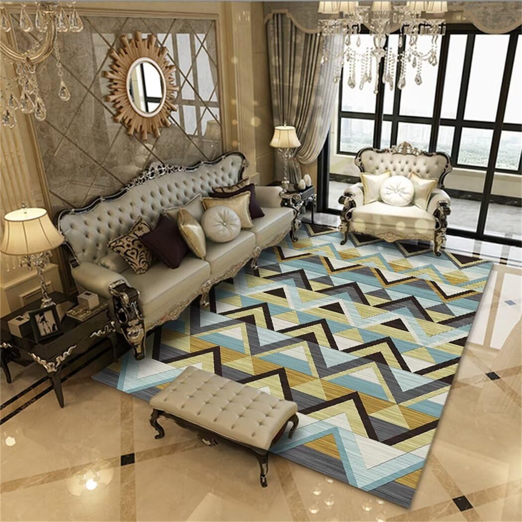 Tapis pour chambre de garçon bleu motif géométrique espace de jeu idéal