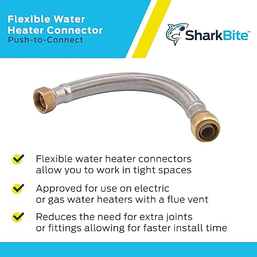 Miniatura 4 de SharkBite - Conector flexible para calentador de agua de 3/4 pulgadas x 3/4 pulgadas FIP x 12 pulgadas de acero inoxidable trenzado, conexión