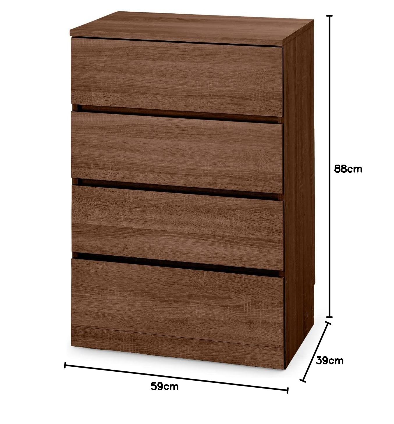 Houten ladekast 90 cm Malmo I, 4 laden, kleur eiken en witgewassen