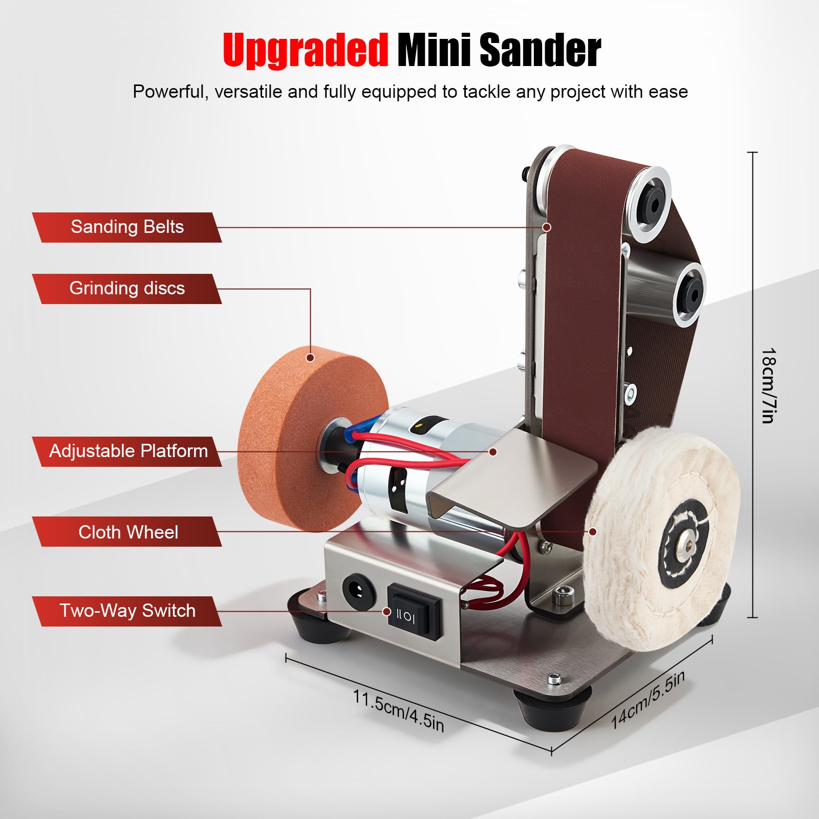 Messerschleifmaschine Bandschleifer Stationär, 4-in-1 Messerschärfer & Polierer, 9000 RPM, 7-Stufen, 304 Edelstahl, Vorwärts/Rückwärts, Vibrationsschutz, Mit Zubehör-Set