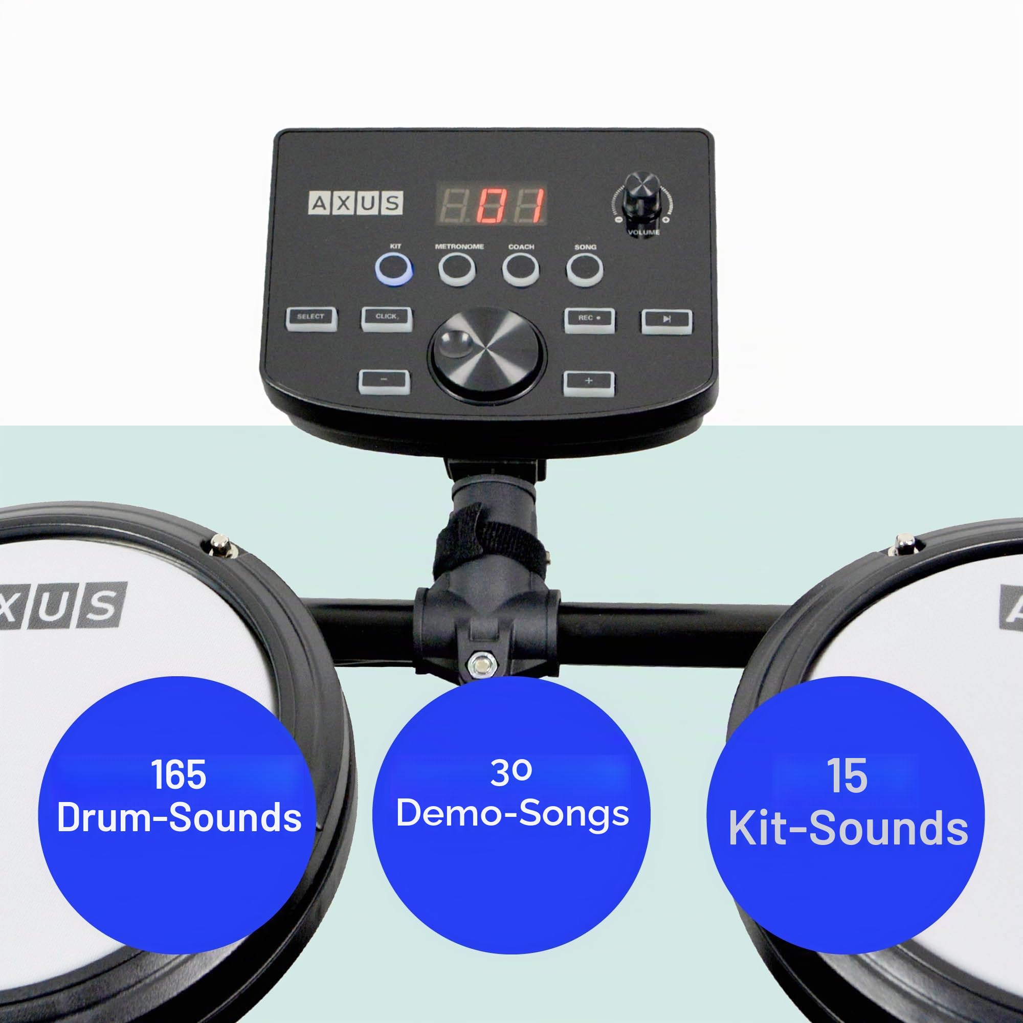 Axus AXK4 Elektronisches Schlagzeug-Starter-Set für Anfänger mit leisen Mesh-Schlagzeug-Pads, Sticks, Hocker und Kopfhörer
