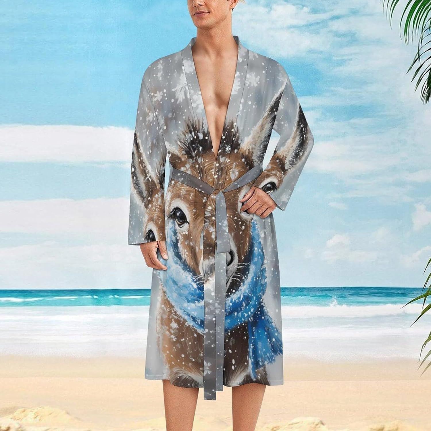 Donkey in Snowy Day Mens Robe Long Bathrobe for Women Bath Robes Lightweight Soft Printed Sleepwear
