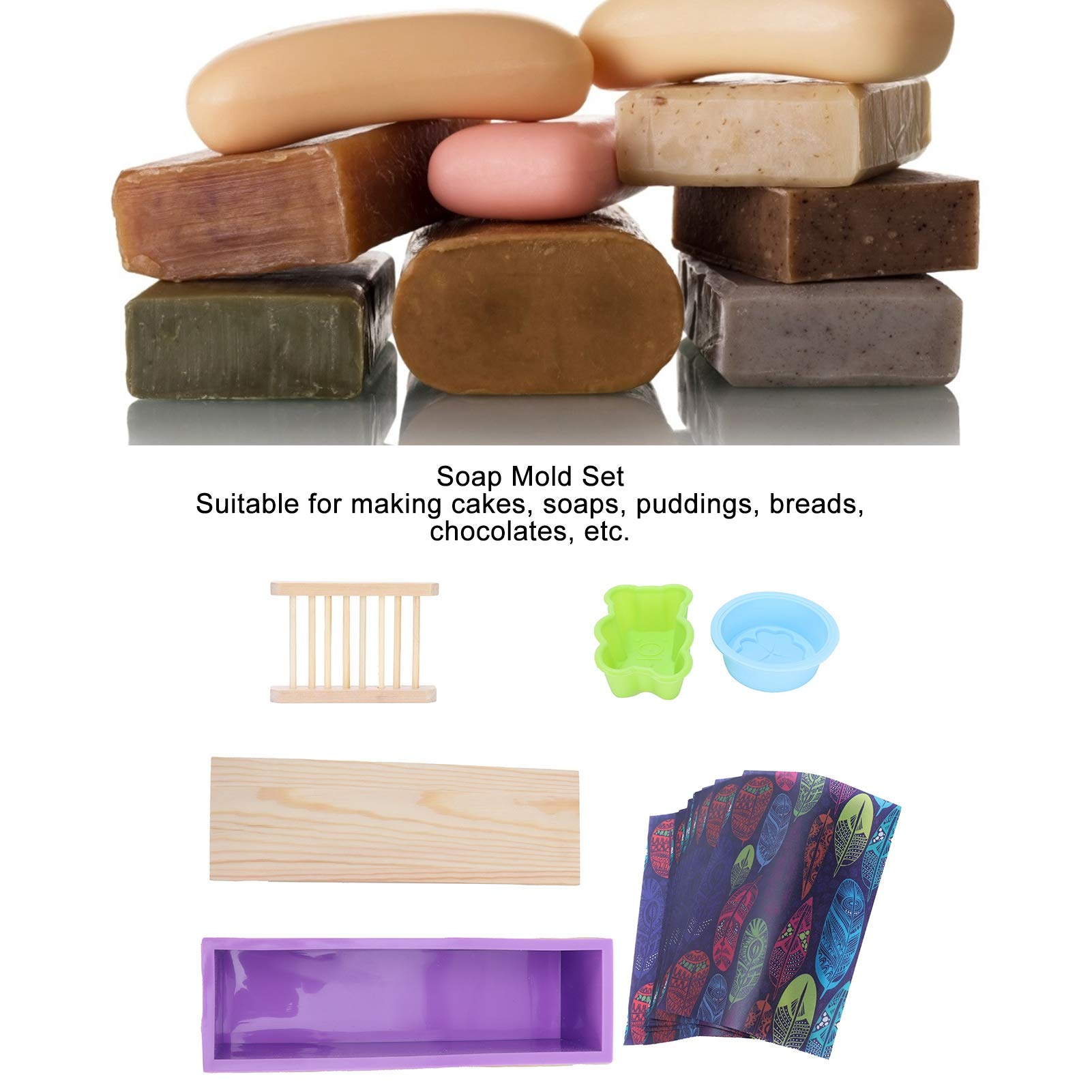 Kit de forma de jabón de silicona para bricolaje |4 en 1 con caja de madera |para (Purple)
