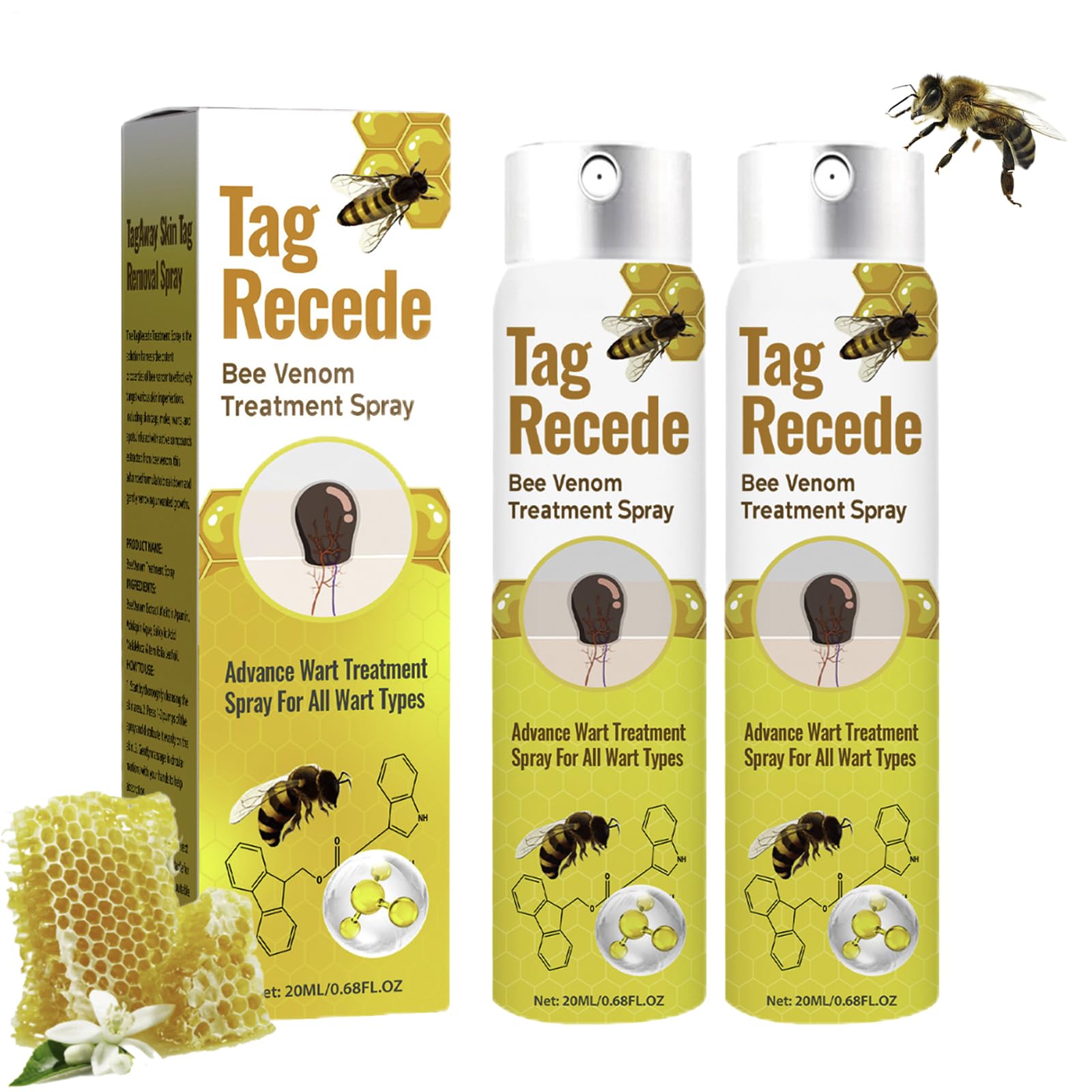 Spray De Abeja, 2 Piezas Spray De Eliminar Verrugas, Bee Venoms TheatmentSpray, Sprayde Veneno DeAbeja Con Extracto DeAbeja, Para Quita Verrugas Cuello Y Cara