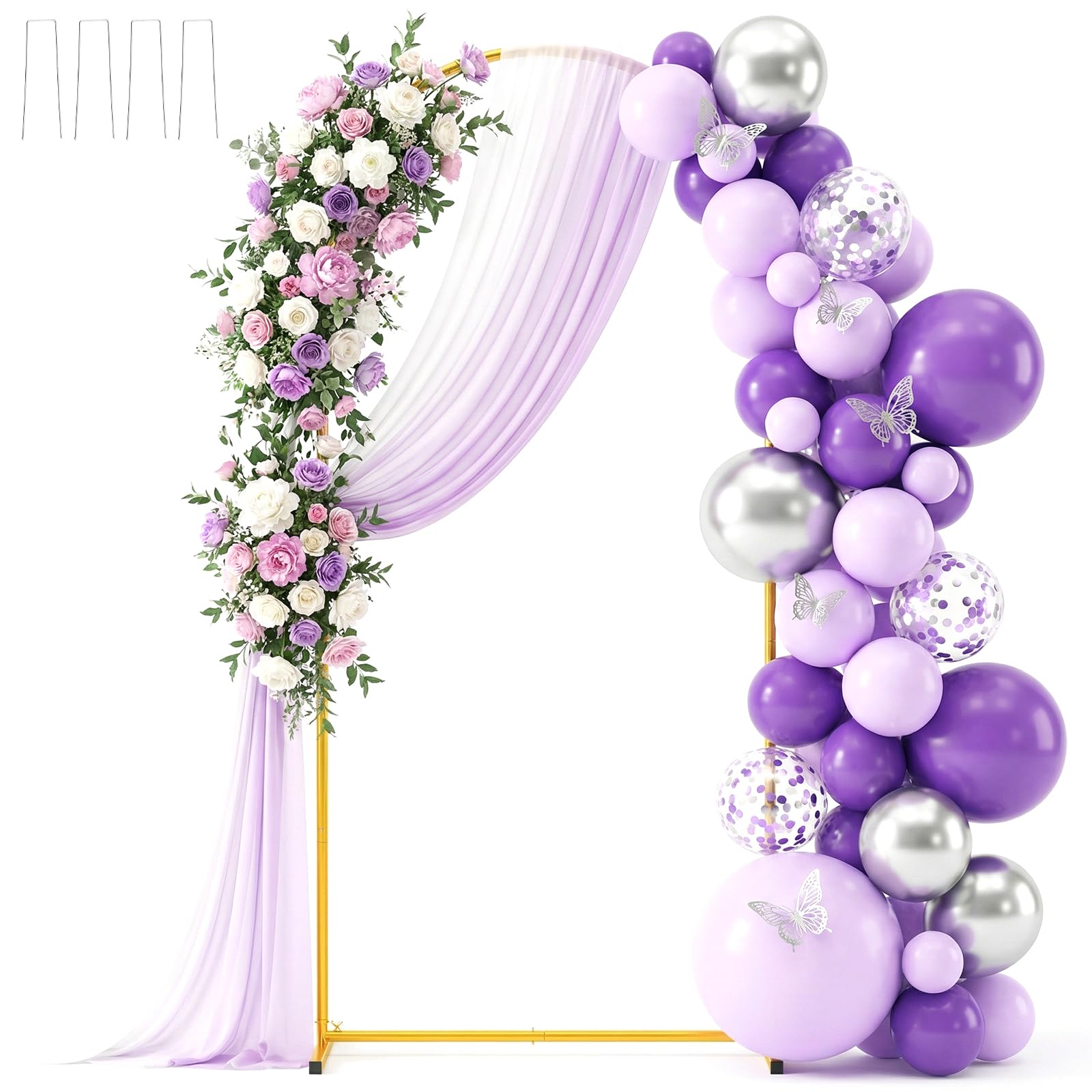 Kuanght Wedding Arch Backdrop Stand 180x80 cm, Gold Metal Wedding Arch with U Shape Pegs and Dust Caps, Arched Balloon Stand for Birthday Party, Bridal, Ceremony and Anniversary Decoration