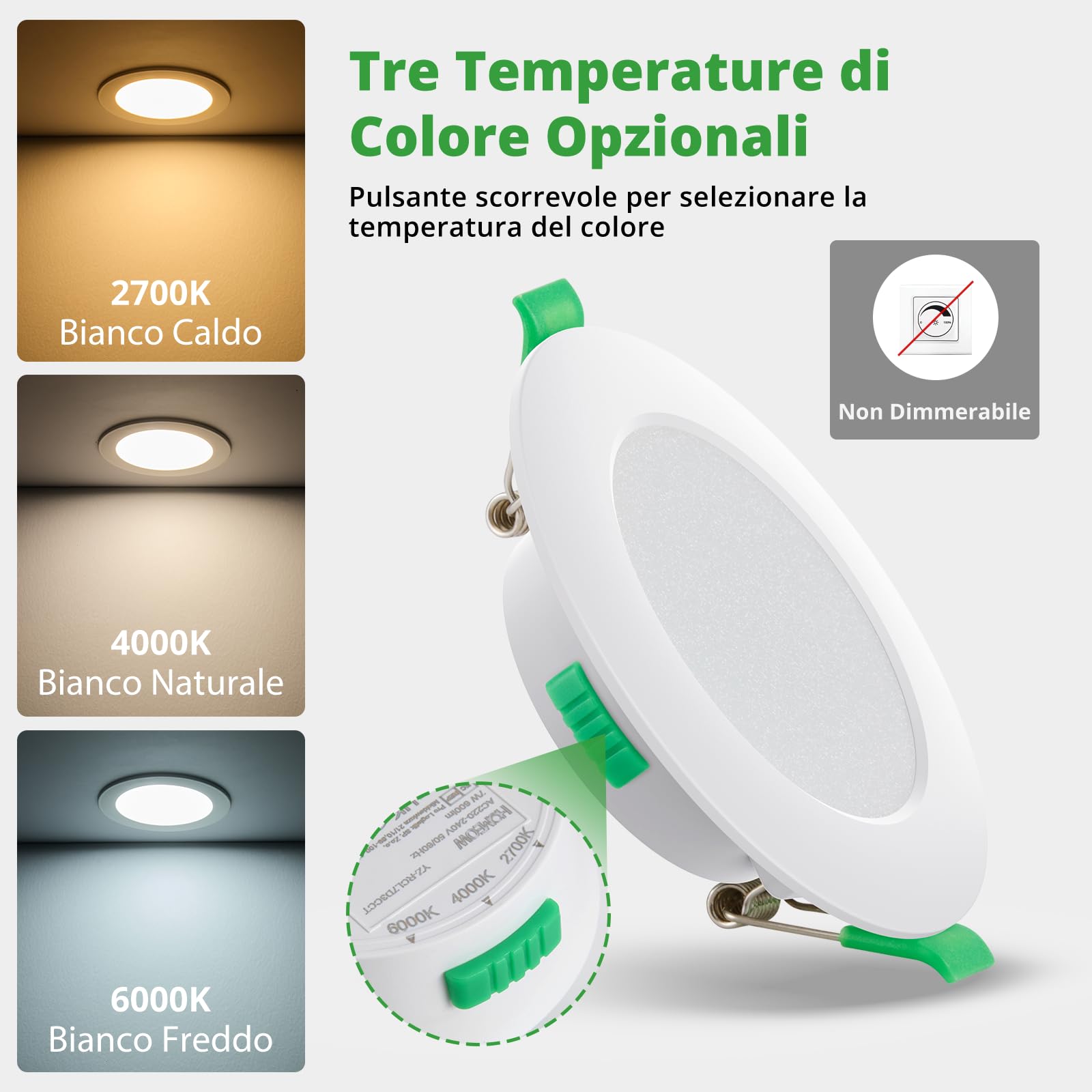 HOMEOW Faretti Led da Incasso per Cartongesso 7W, Diametro Foro 75-90mm, 24mm Ultrasottili, IP44 Faretti Led Soffitto, Regolabile Caldo 2700K, Neutro 4000K e Freddo 6000K, Non Dimmerabile, Set di 20