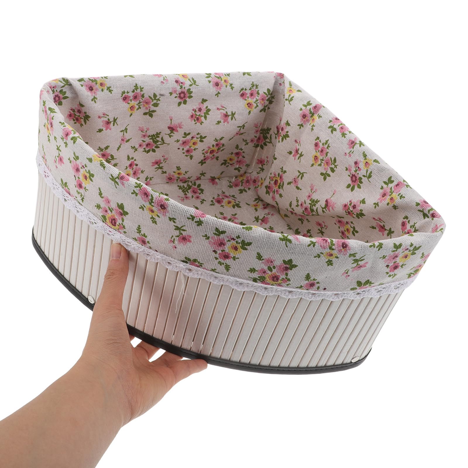Cesta de Almacenamiento Pequeña con Diseño en Forma de Abanico Tejida a Mano de Bambú y Forro Lavable , Organizador Multiusos para Mesa y Rincón